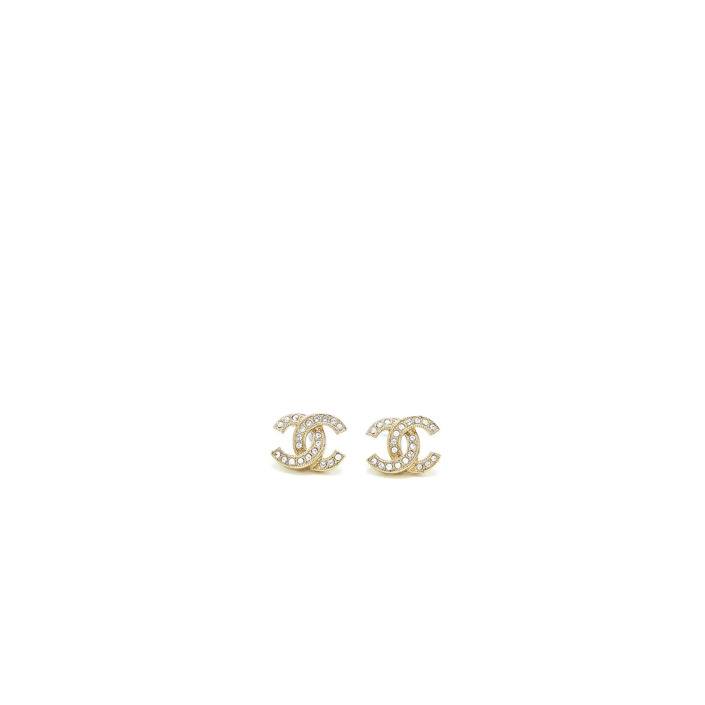 Chanel Classic CC Stud Earrings Light Gold Tone
