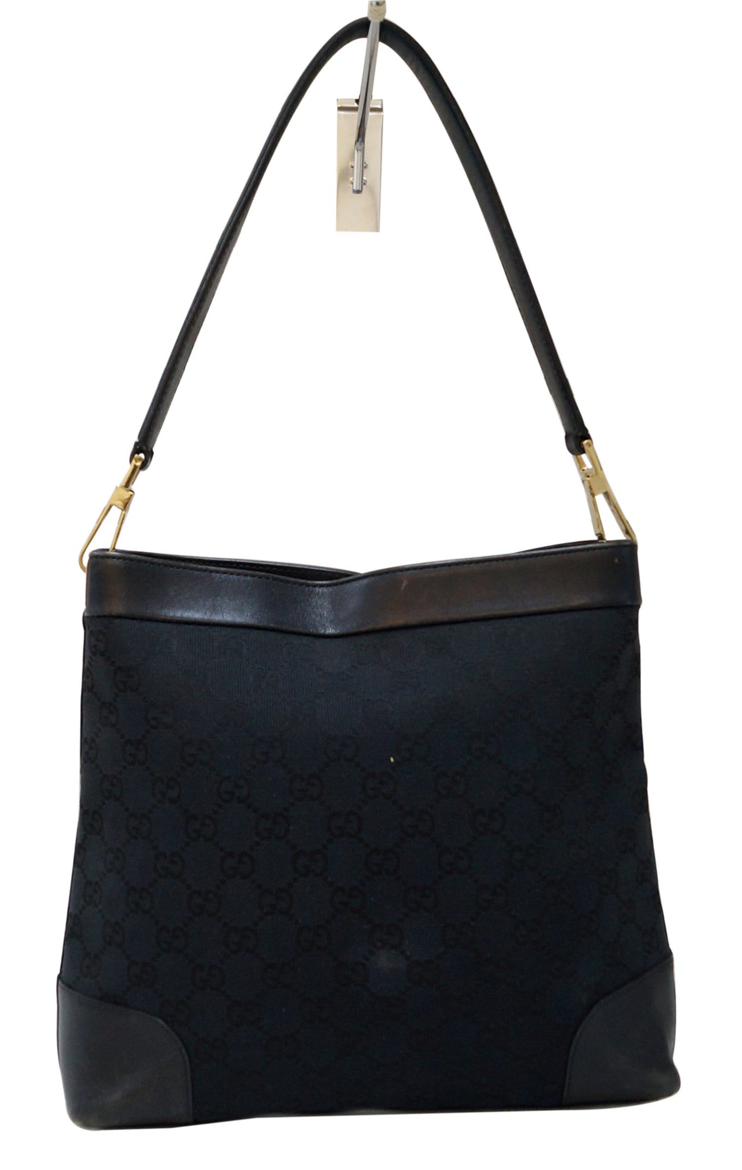 GUCCI GG Signature Monogram Black Leather Shoulder Bag