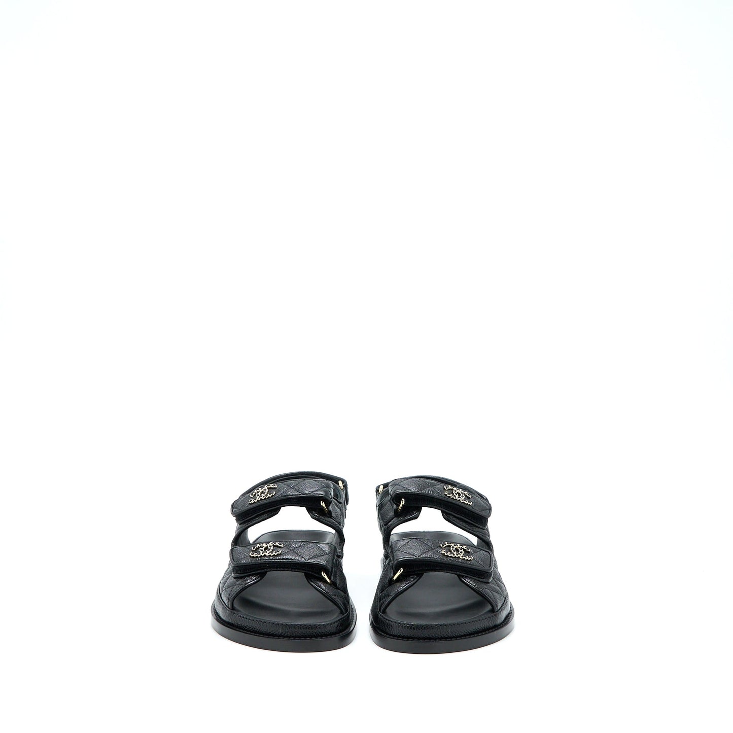 Chanel Size 36 Dad Sandals Leather Black Light Gold Tone