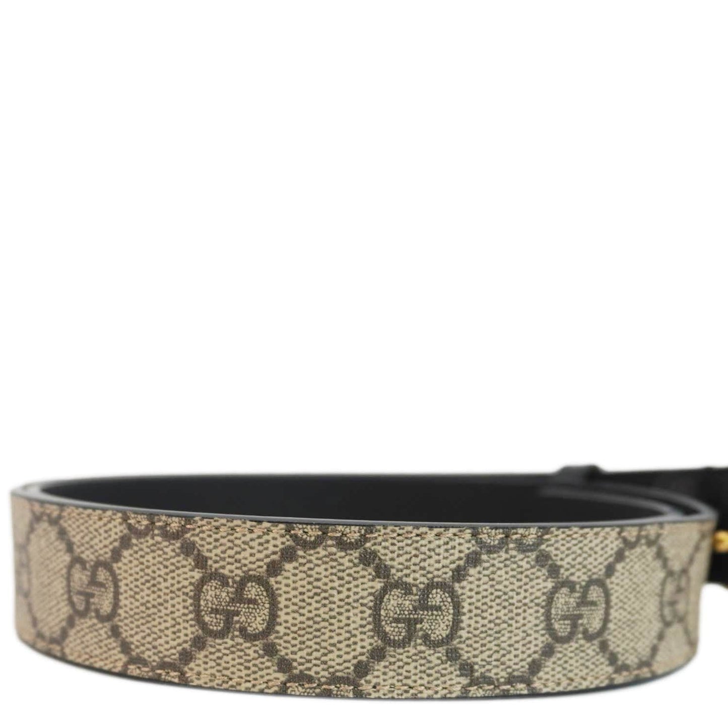 GUCCI Double G Buckle GG Supreme Leather Belt Beige 625839 Size 90.36