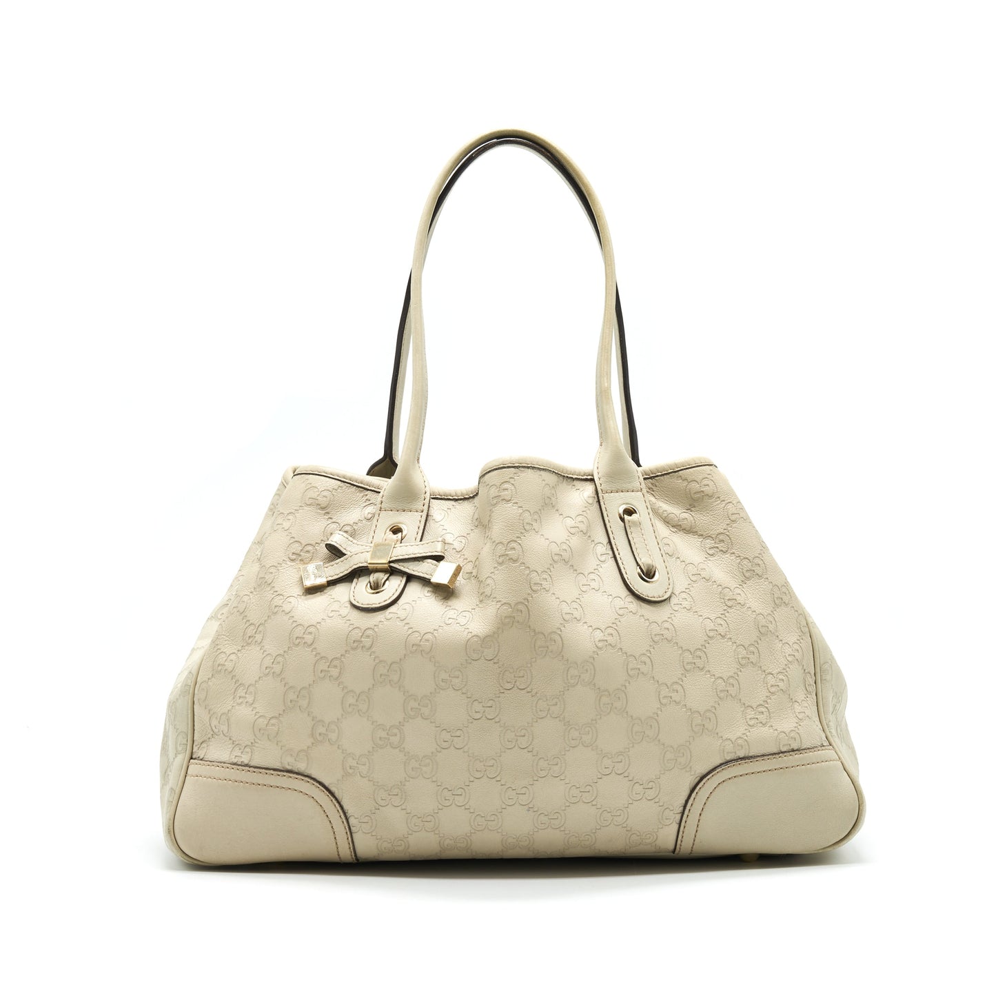 Gucci Monogram Leather Shopping Tote Bag Creamy Beige