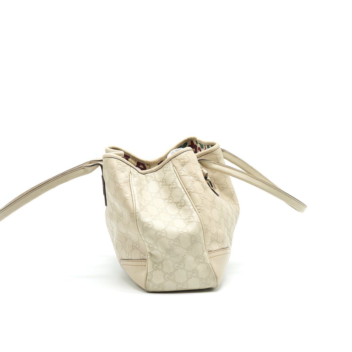 Gucci Monogram Leather Shopping Tote Bag Creamy Beige