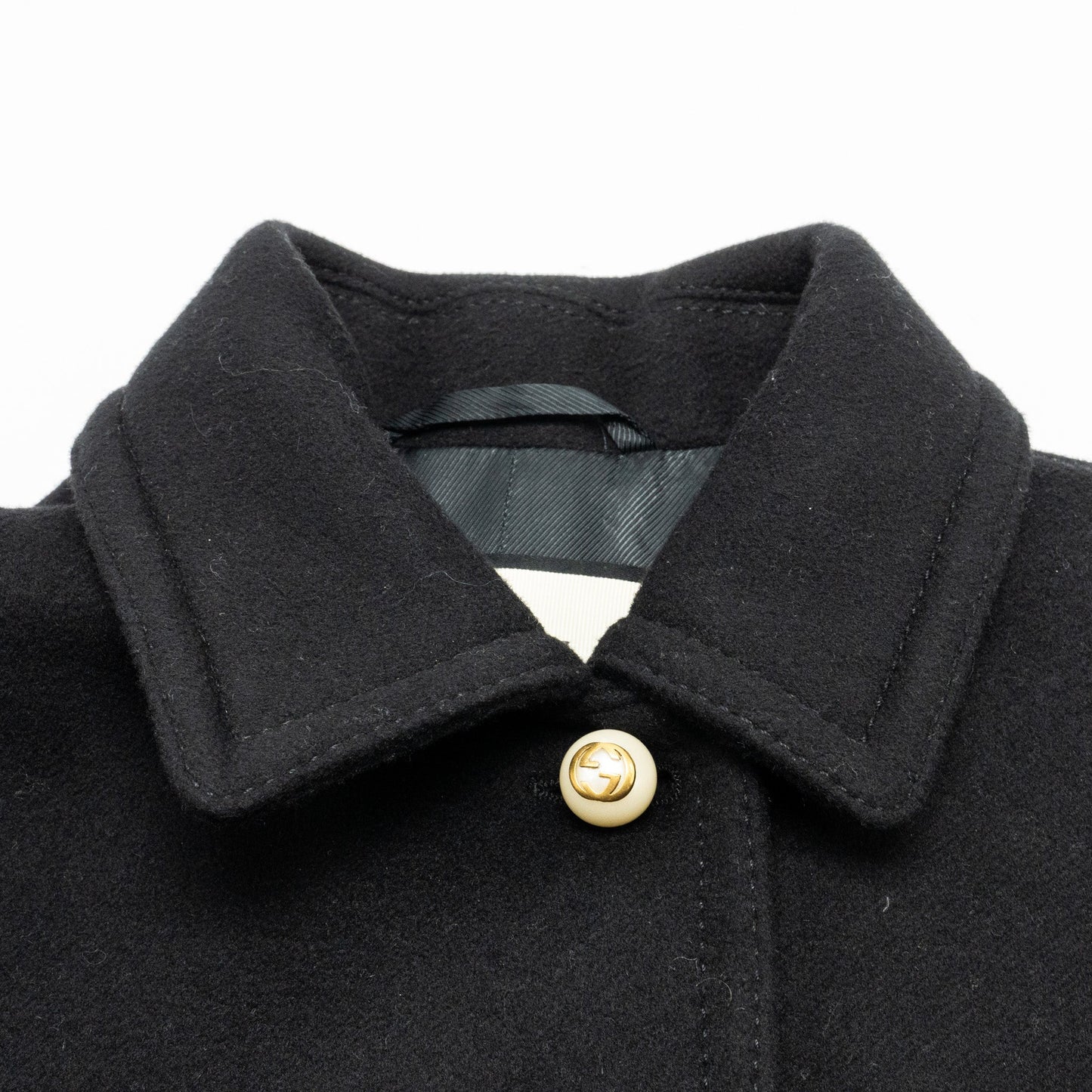 Gucci Size 38 GG Pearl Button Coat Wool Black