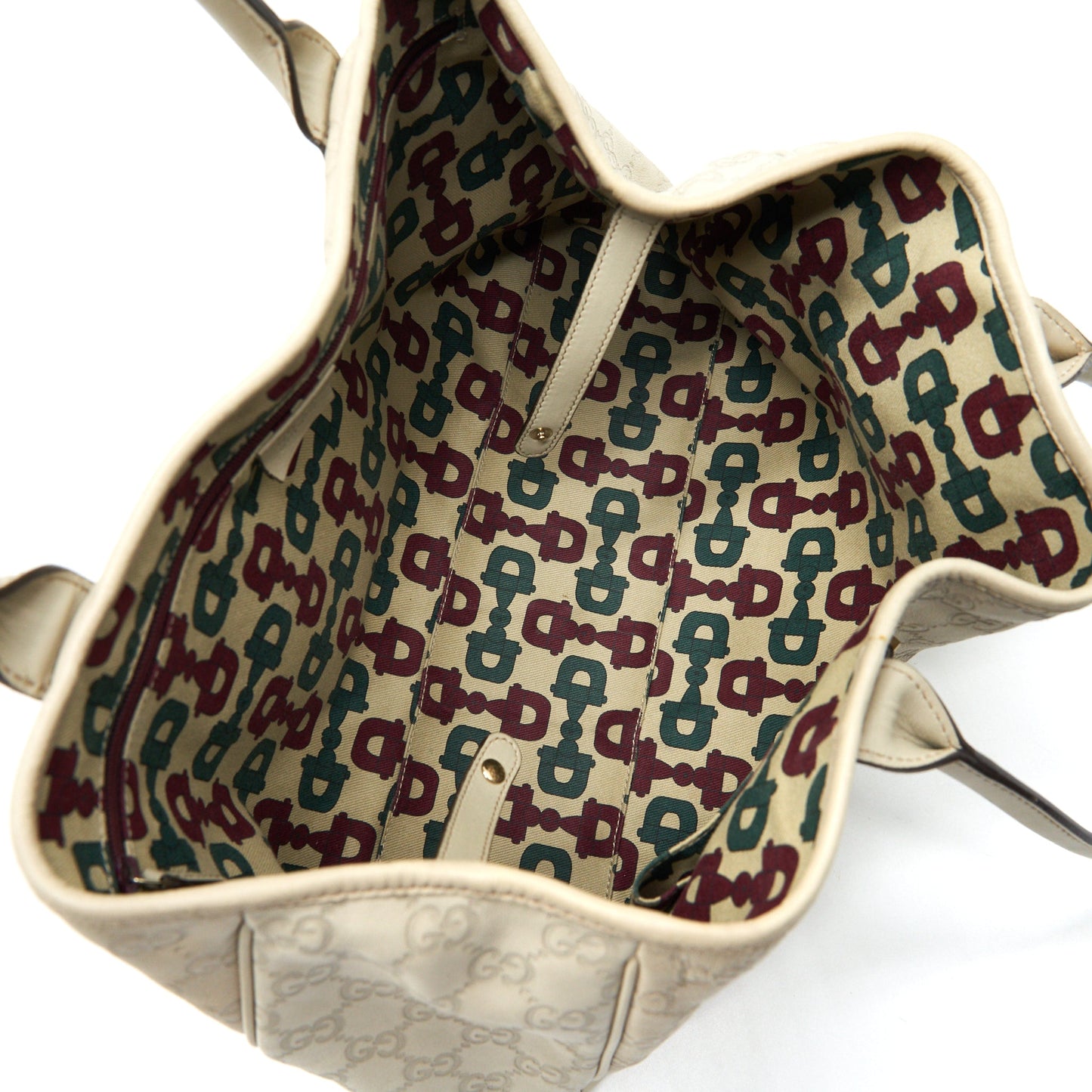 Gucci Monogram Leather Shopping Tote Bag Creamy Beige