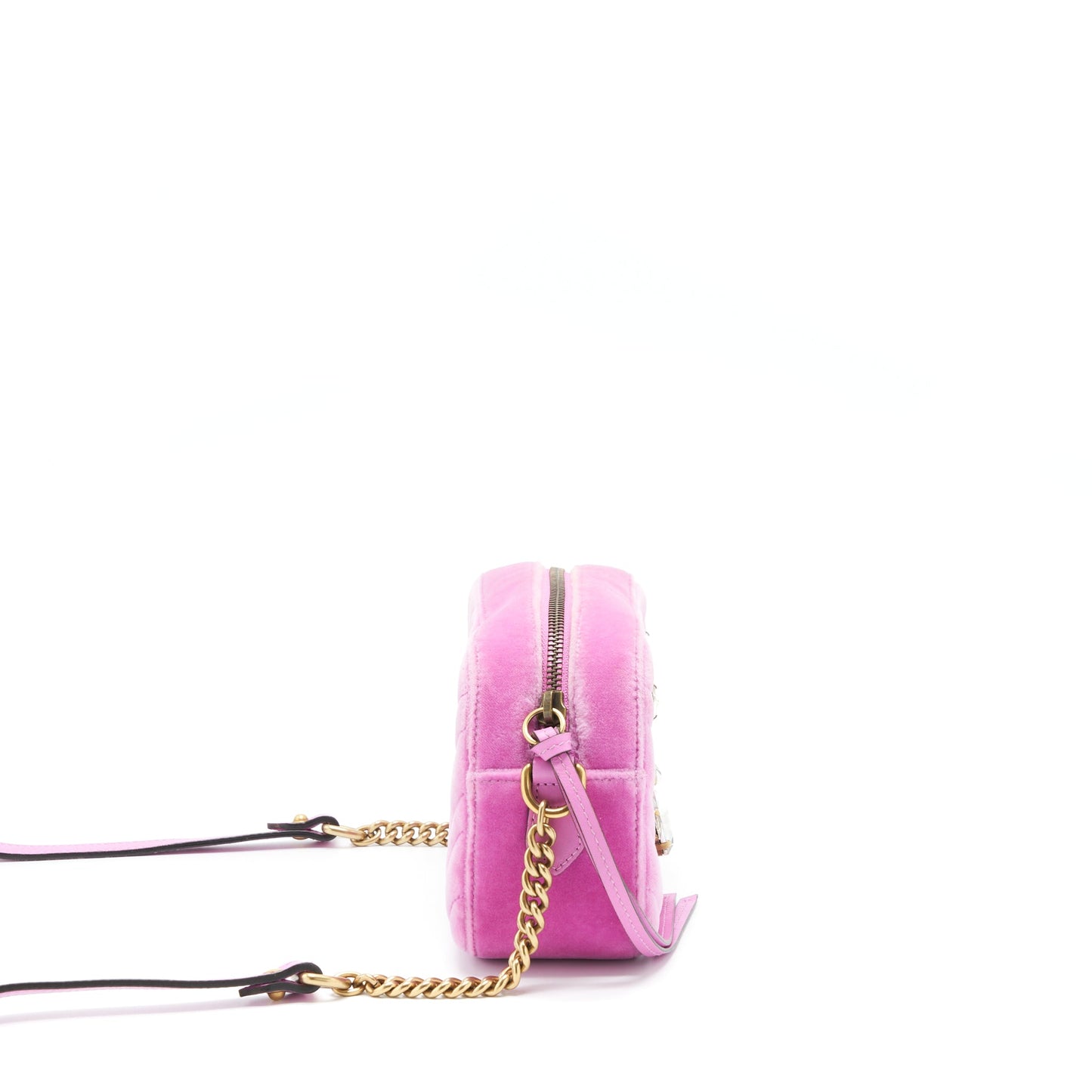 Gucci GG Marmont Camera Bag Velvet Pink With Crystal