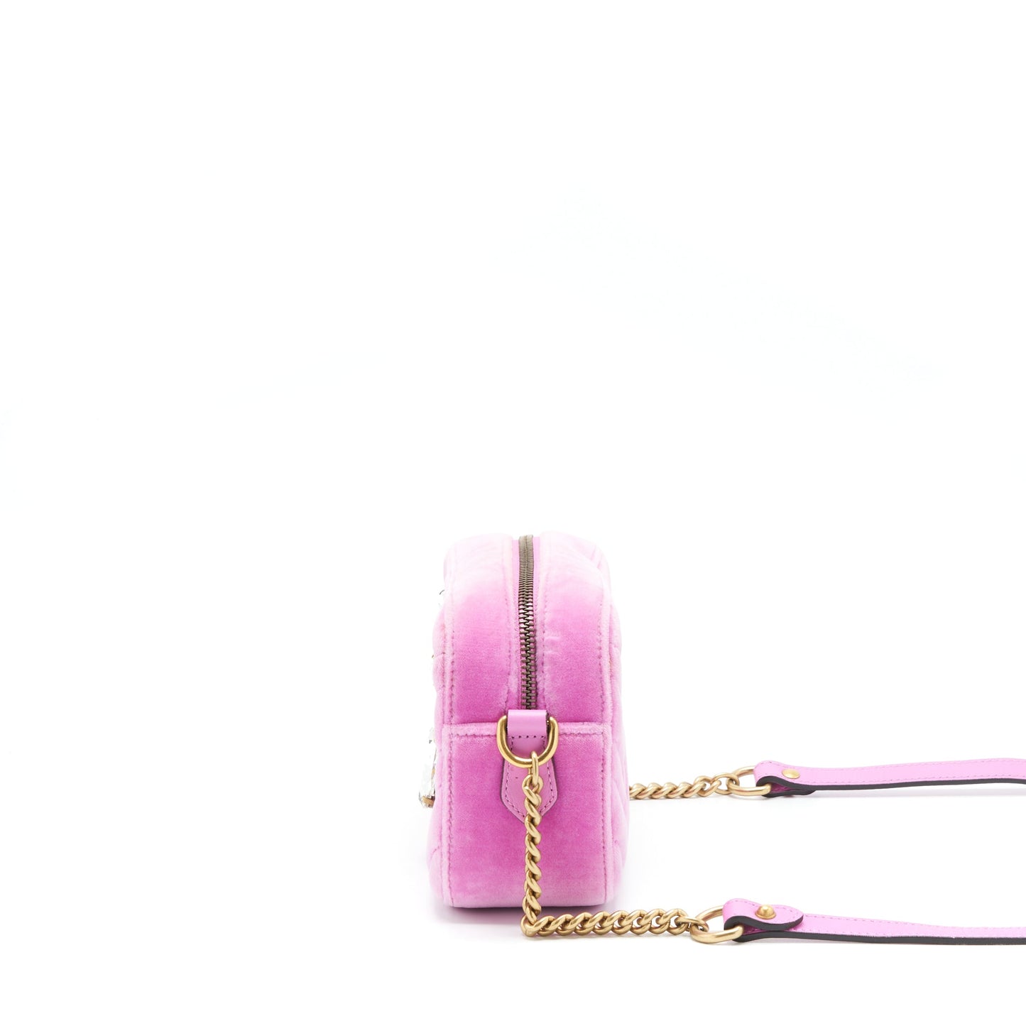 Gucci GG Marmont Camera Bag Velvet Pink With Crystal