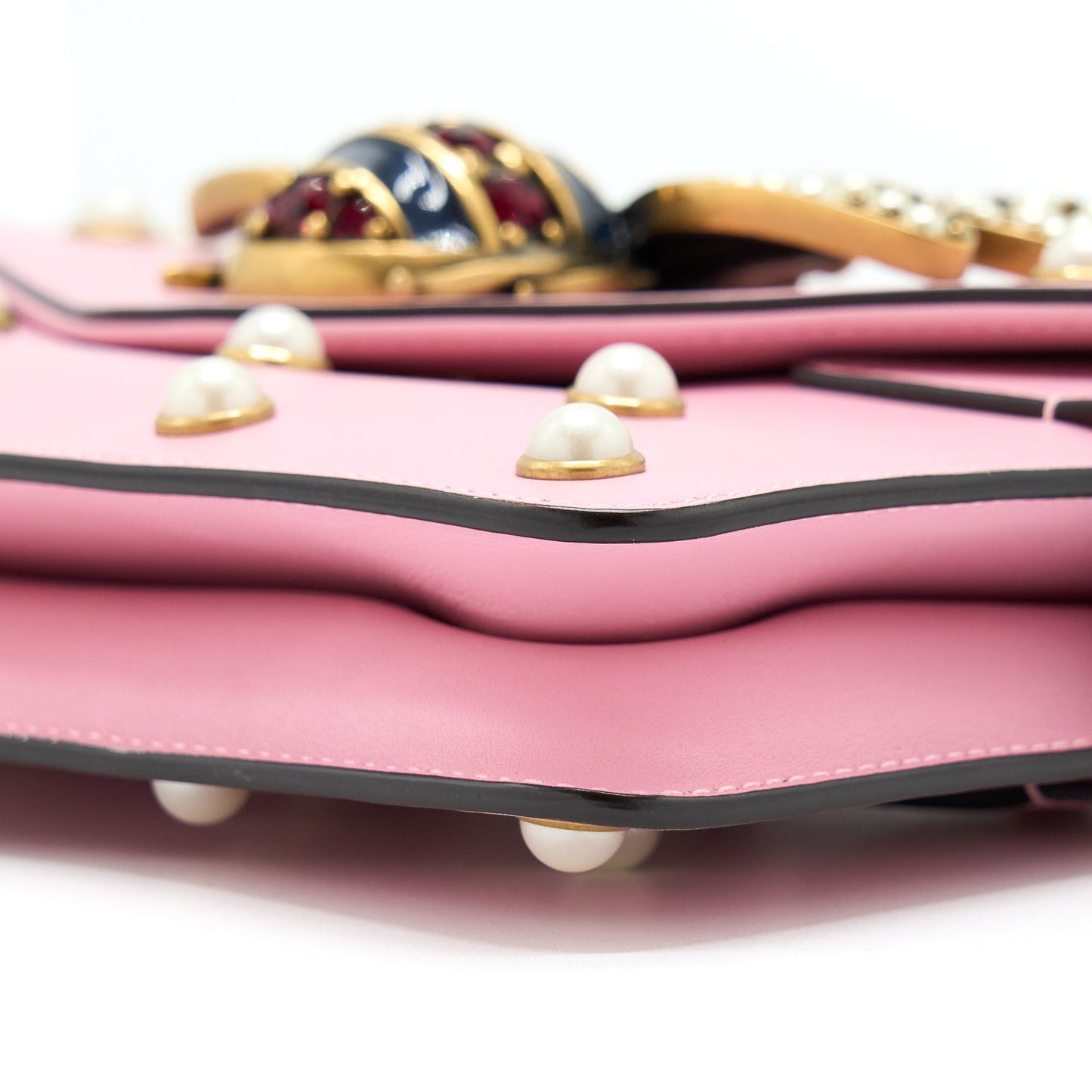 Gucci Pearl Studded Mini Broadway Bee Shoulder Bag Pink