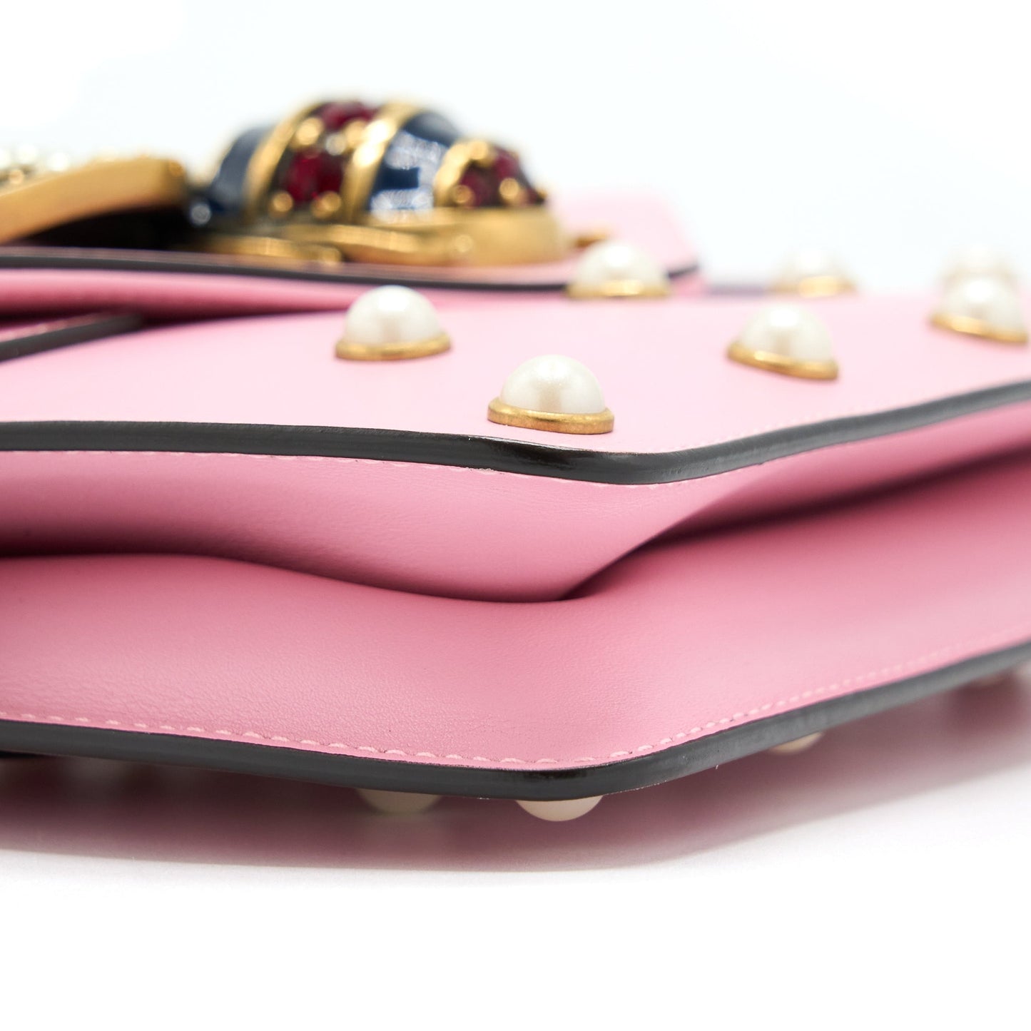 Gucci Pearl Studded Mini Broadway Bee Shoulder Bag Pink