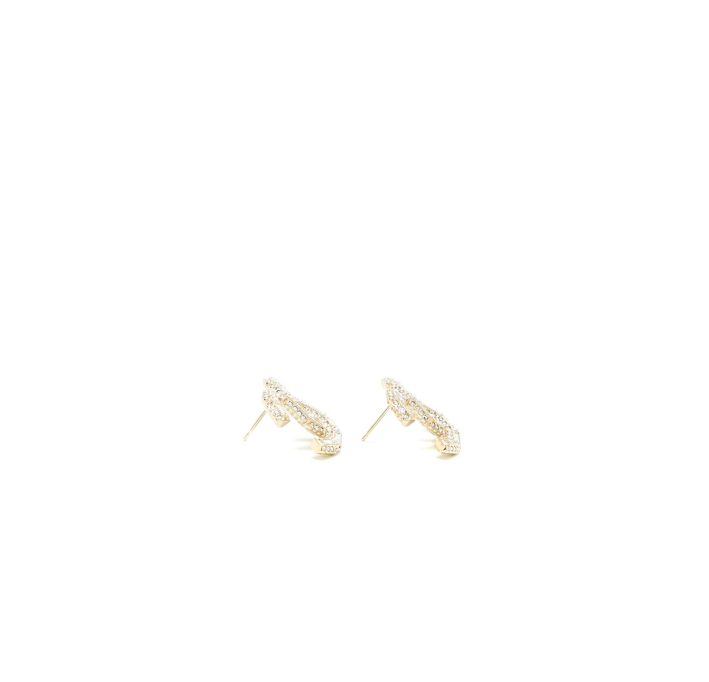 Chanel 22K Large CC Logo Earrings With Crystal Light Gold Tone