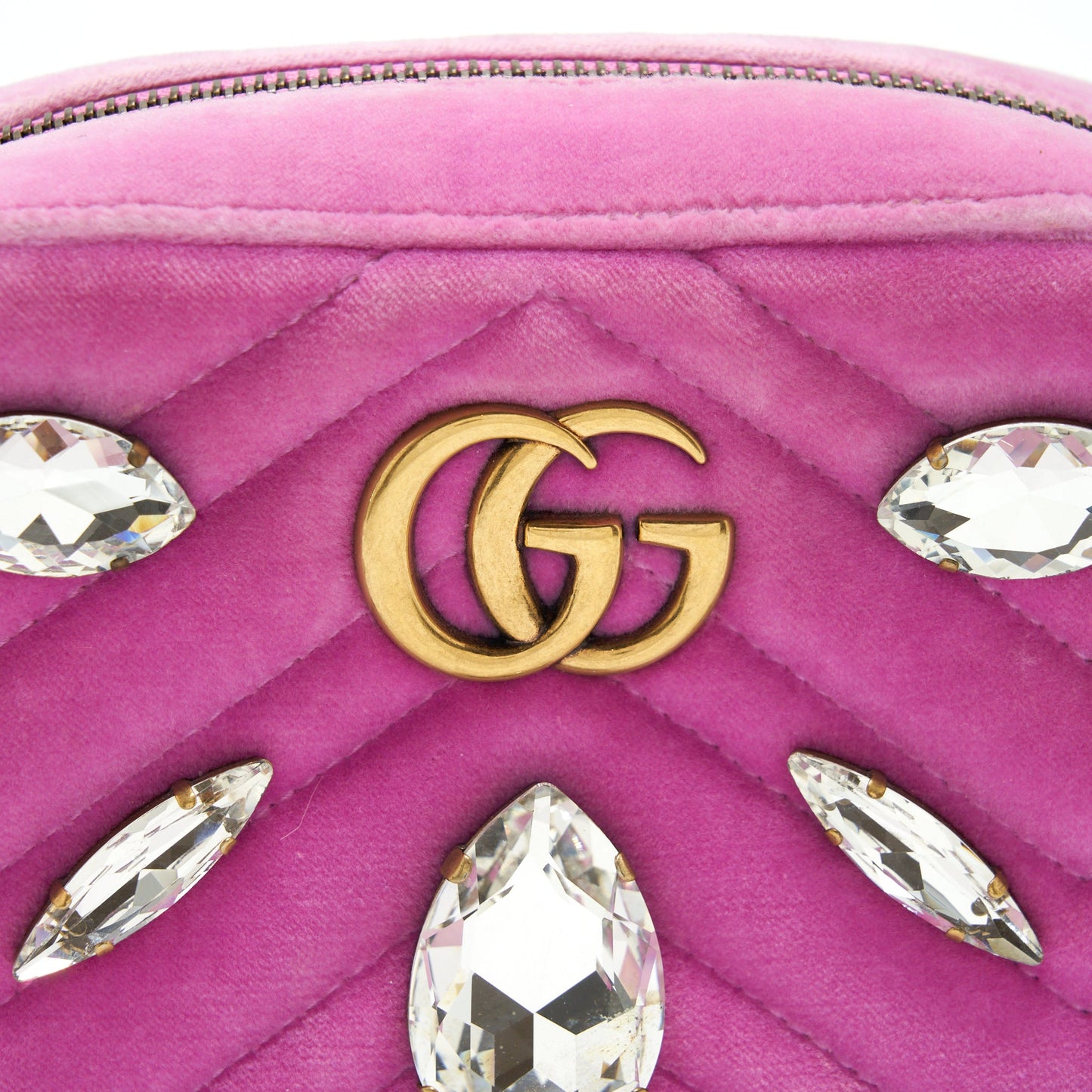 Gucci GG Marmont Camera Bag Velvet Pink With Crystal