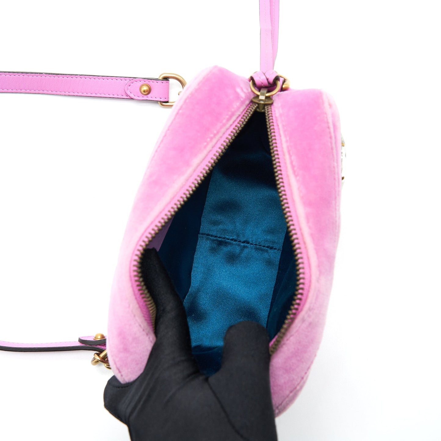 Gucci GG Marmont Camera Bag Velvet Pink With Crystal