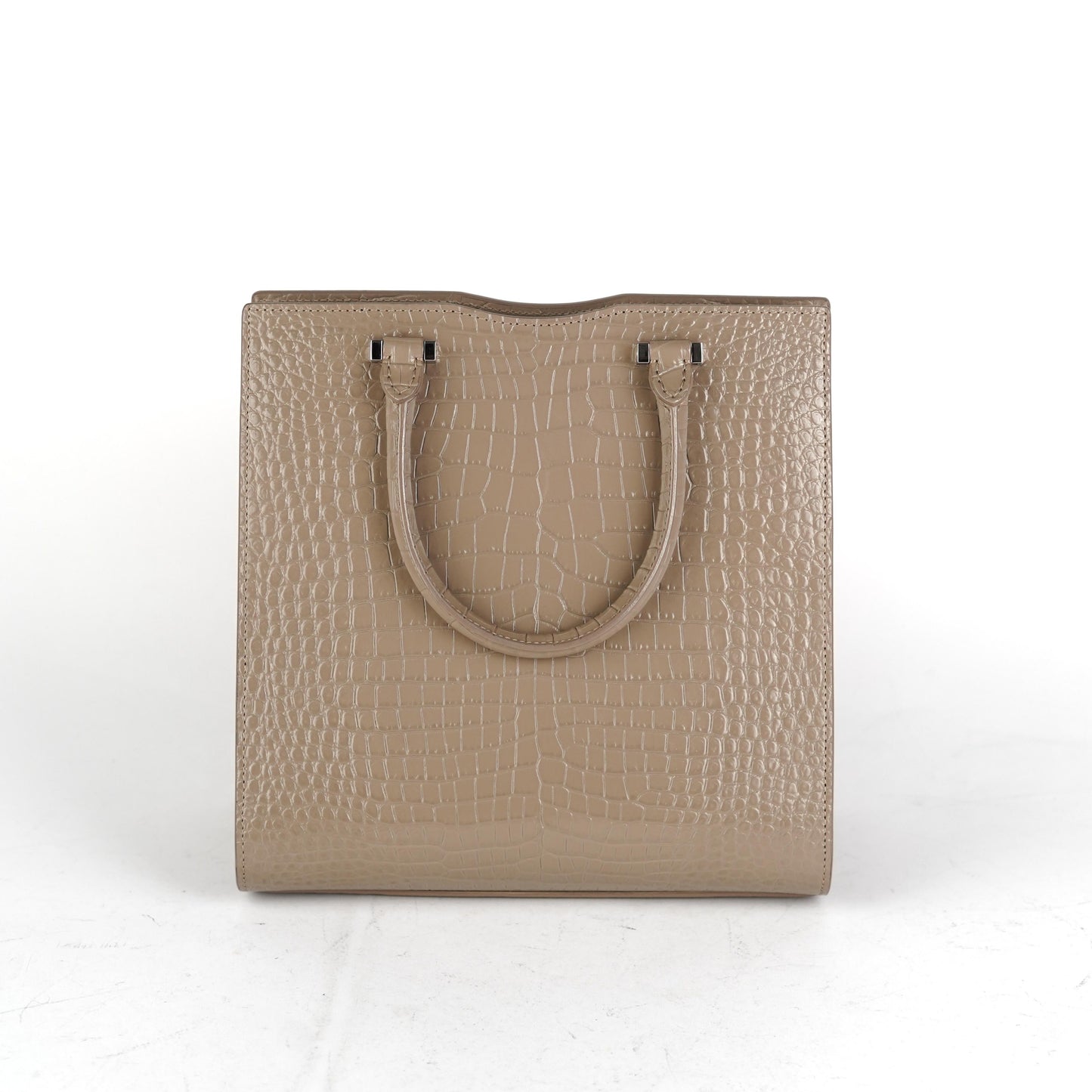 Saint Laurent Uptown Croc-Leather Tote Small Taupe