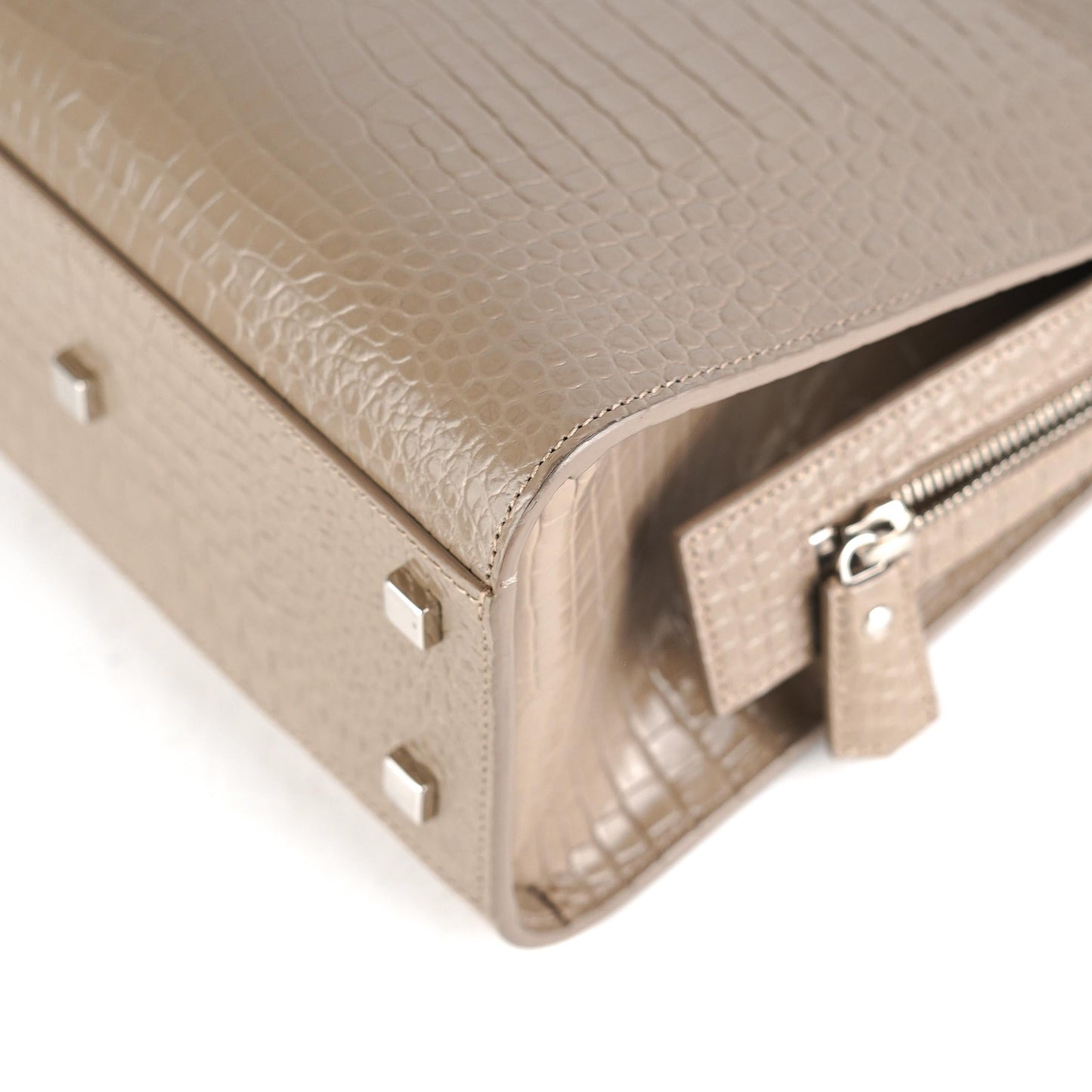 Saint Laurent Uptown Croc-Leather Tote Small Taupe
