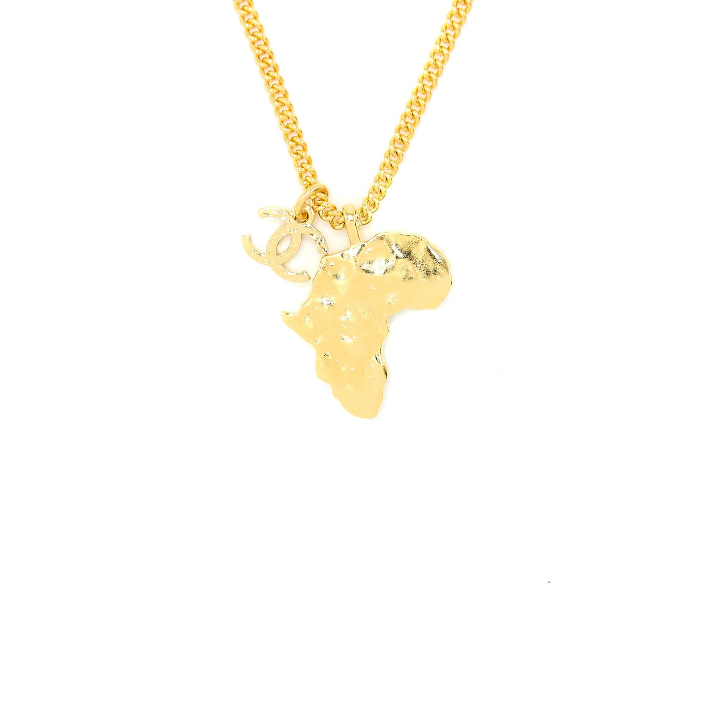 Chanel Faux Pearl / Strass Africa Map Necklace Gold Tone