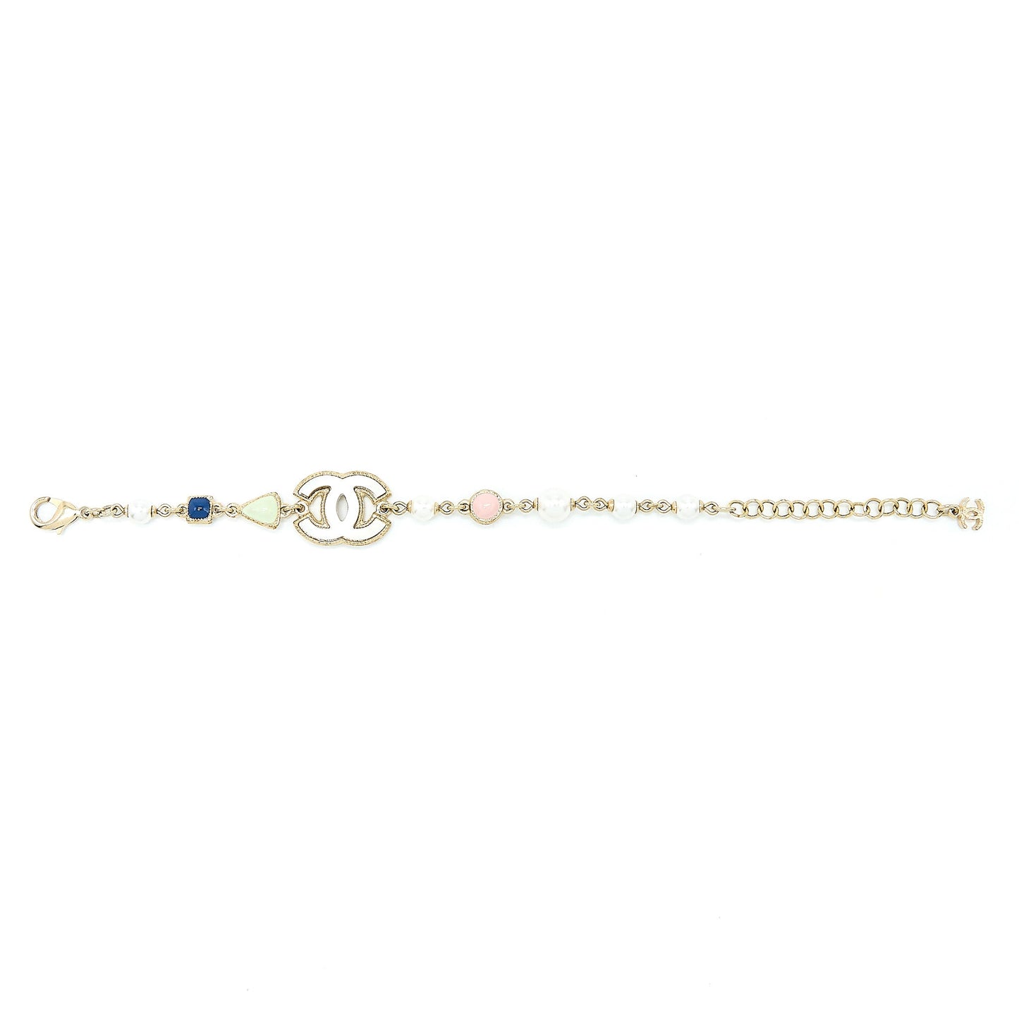 Chanel 19P CC Logo Bracelet Pearl/ Stud Light Gold Tone