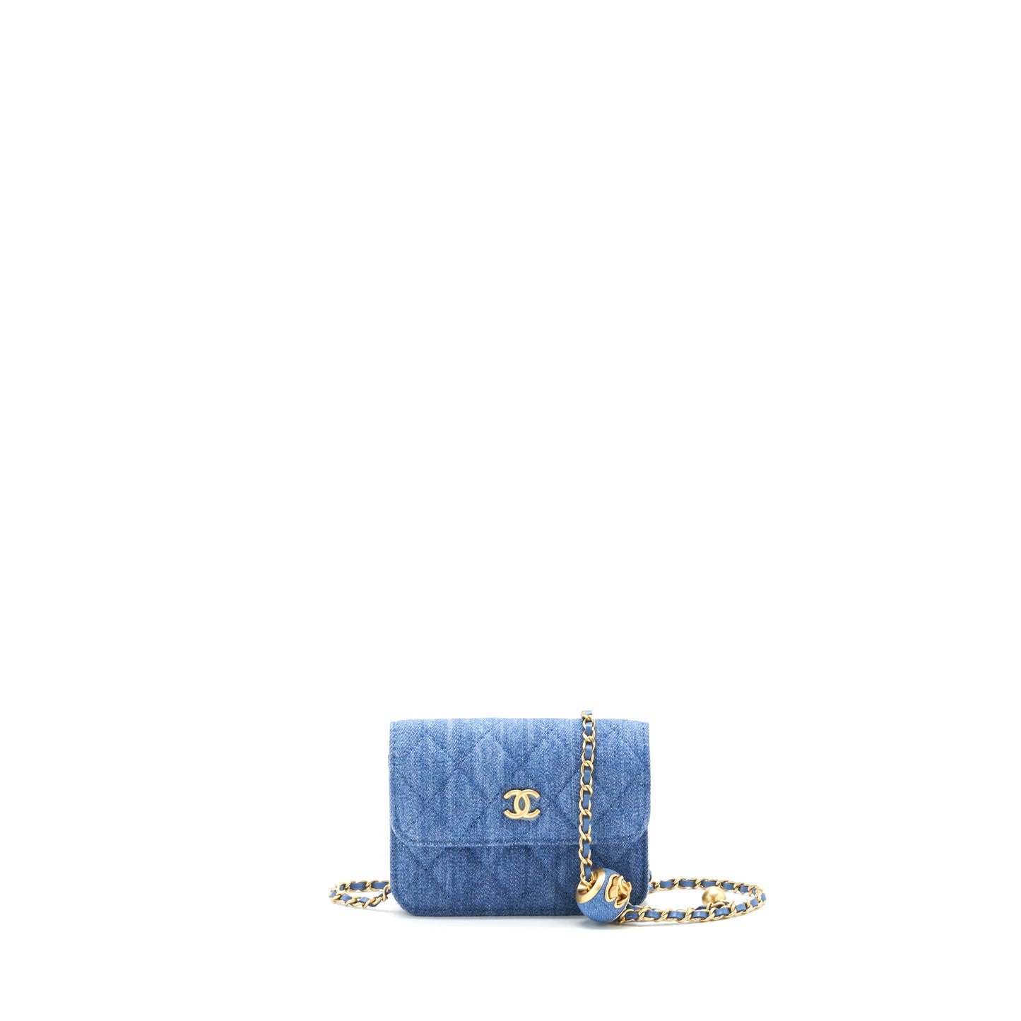 Chanel pearl crush mini flap belt bag denim