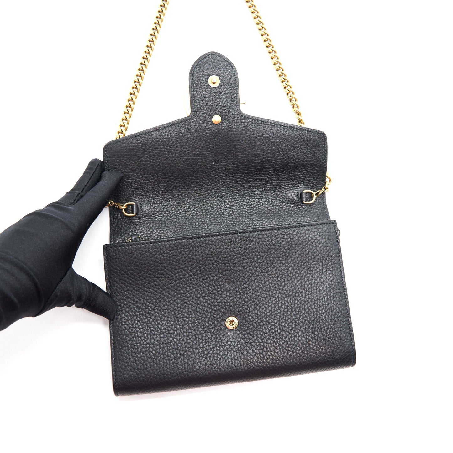 Gucci Grained Calfskin GG Logo Wallet on Chain with