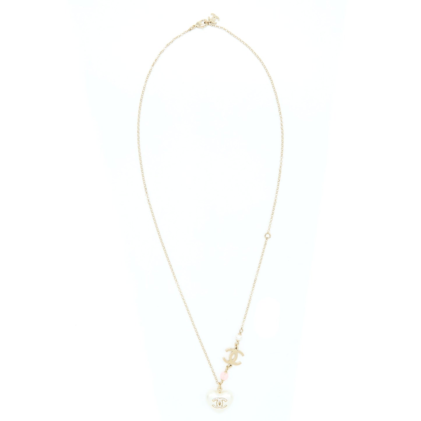 Chanel Heart Necklace Light Gold Tone