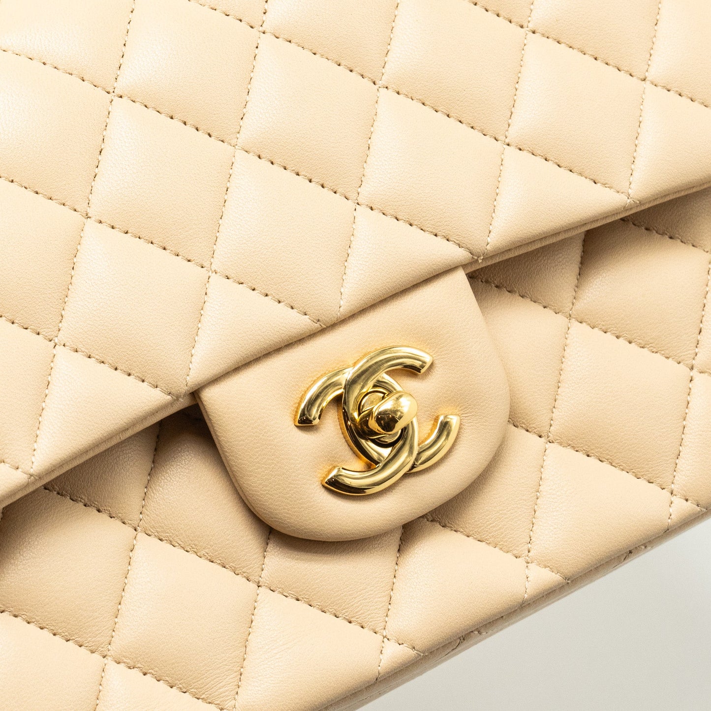Chanel Medium Classic Double Flat Bag Lambskin Beige