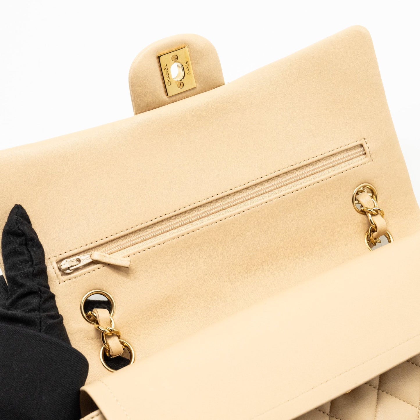 Chanel Medium Classic Double Flat Bag Lambskin Beige