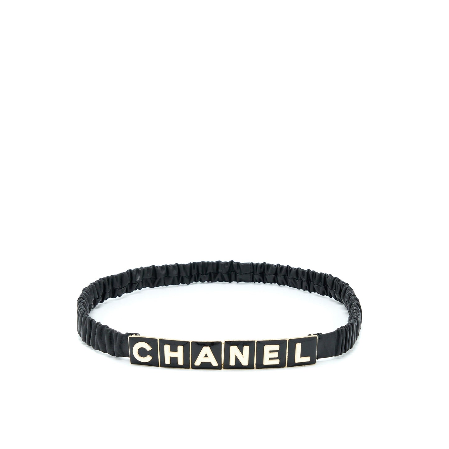 Chanel Belt Lambskin, Metal & Resin Black & White L