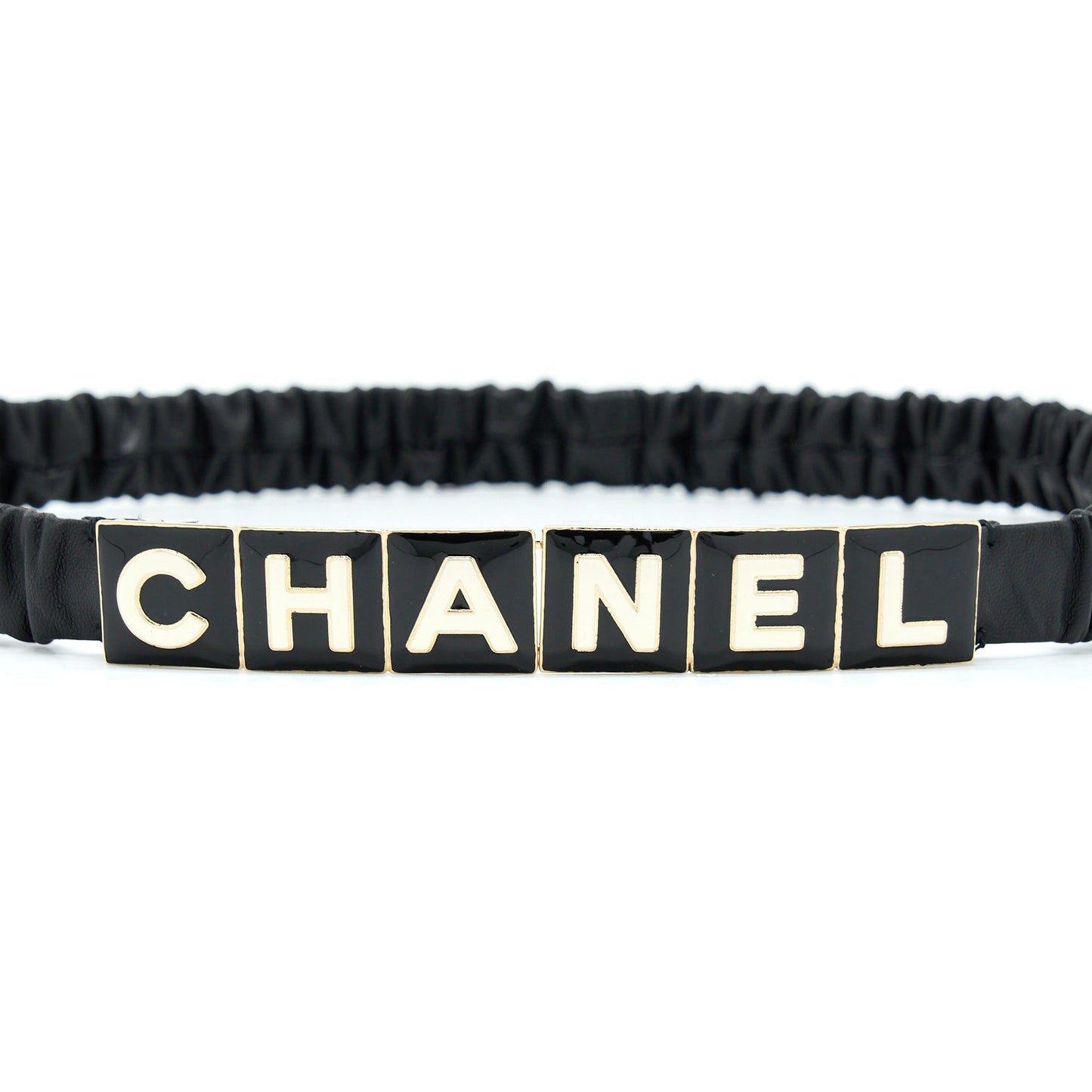 Chanel Belt Lambskin, Metal & Resin Black & White L