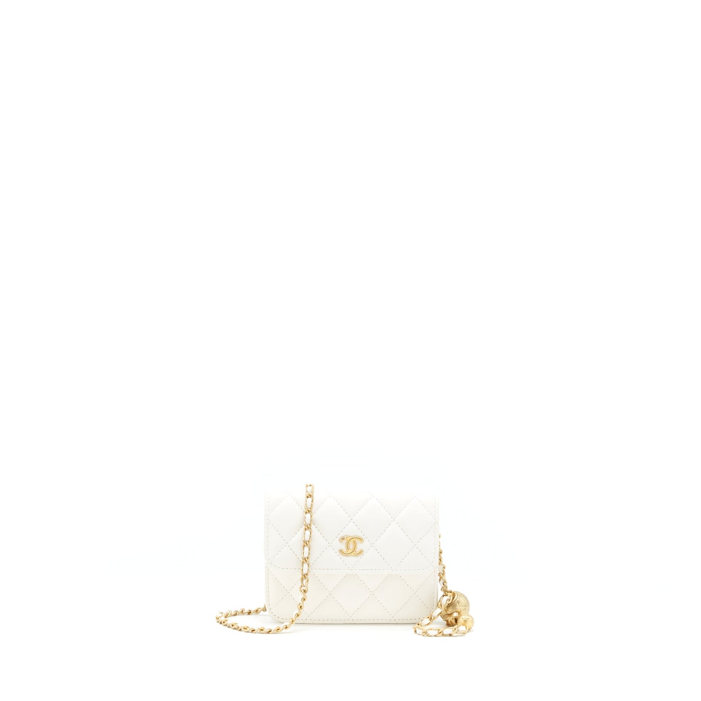 Chanel 21b Pearl crush mini flap bag with chain/belt bag white