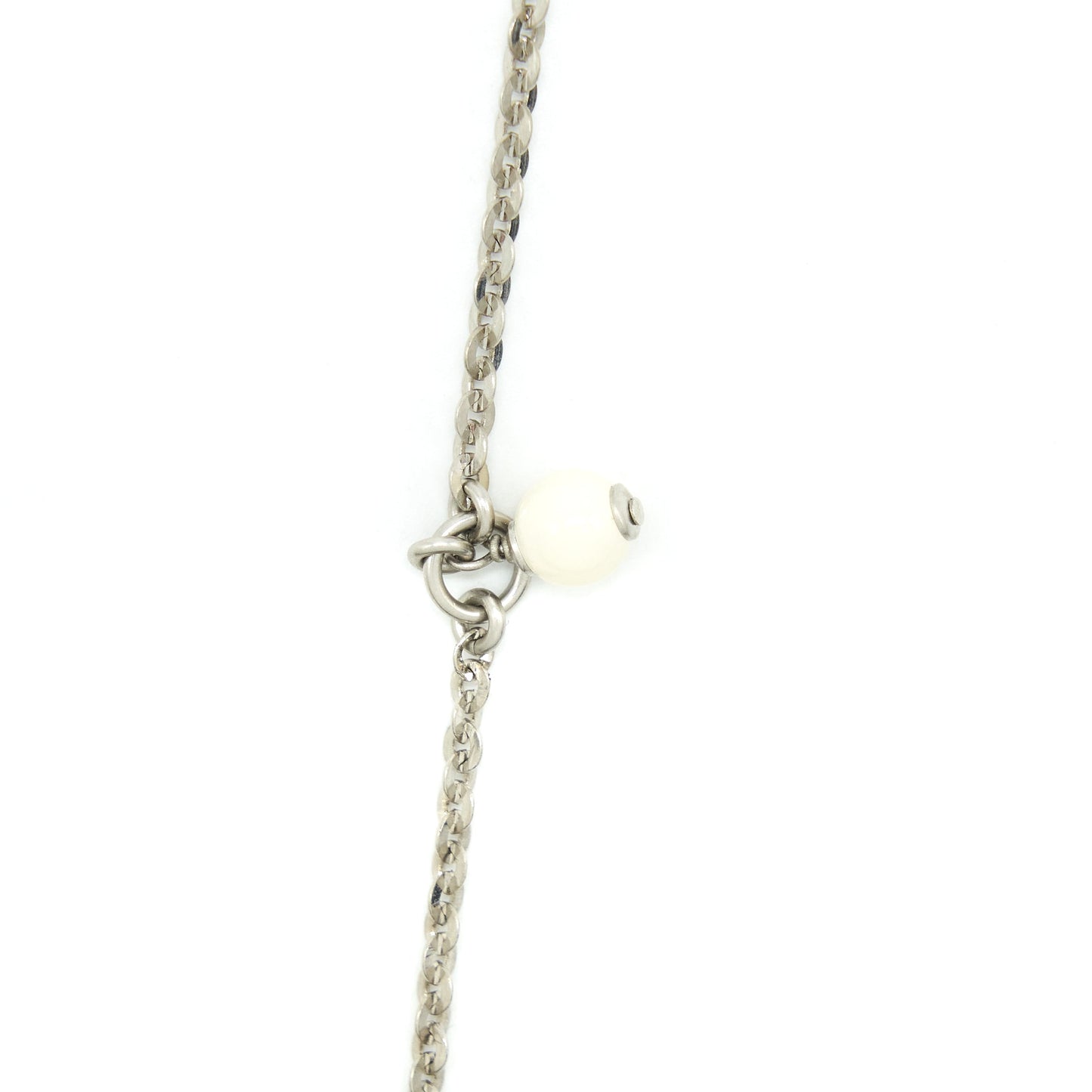 Chanel CC Logo Crystal Necklace Silver Tone