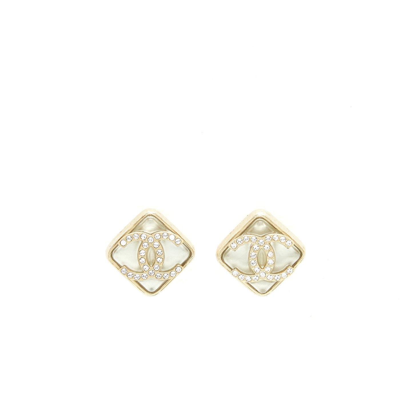 Chanel 22S Quilted CC Logo Earring Light Gold Tone