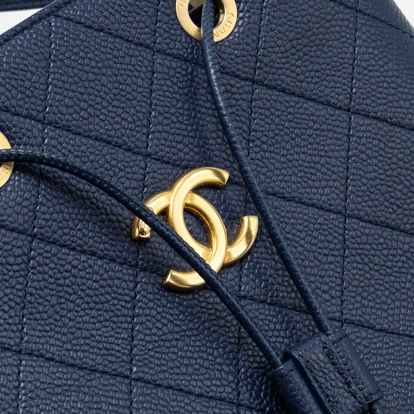 Chanel Top Handle Drawstring Bucket Bag Caviar Navy