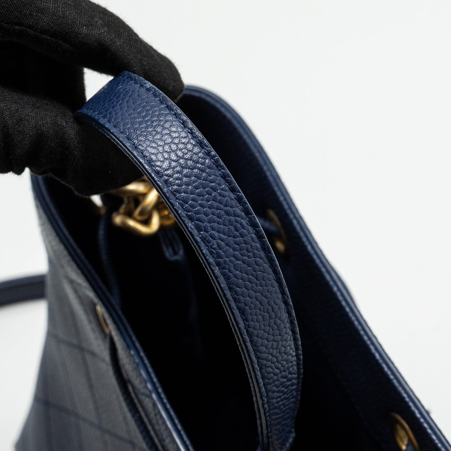 Chanel Top Handle Drawstring Bucket Bag Caviar Navy