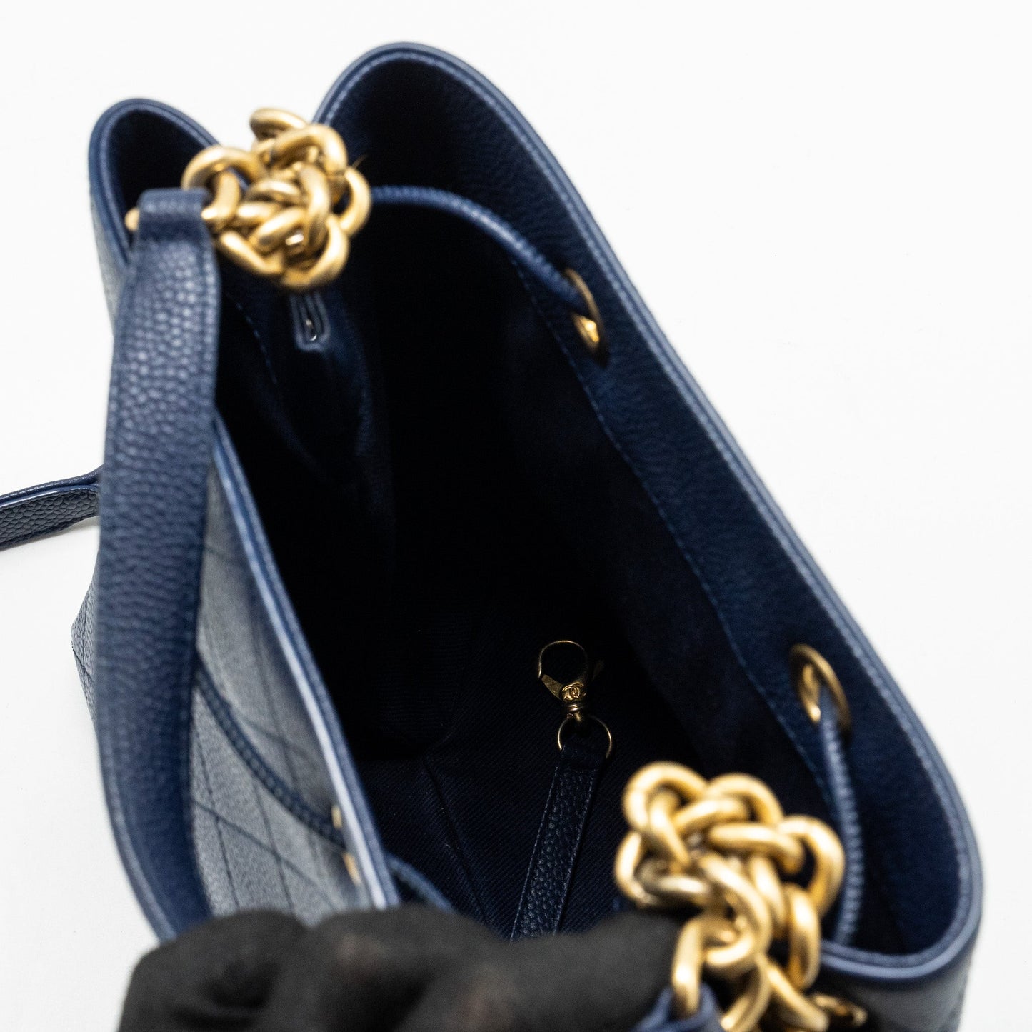Chanel Top Handle Drawstring Bucket Bag Caviar Navy