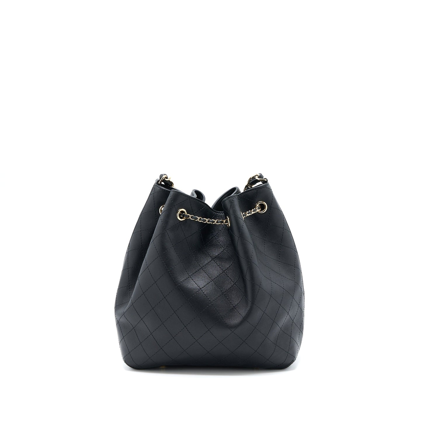 Chanel Drawstring Bucket Bag Calfskin Black L