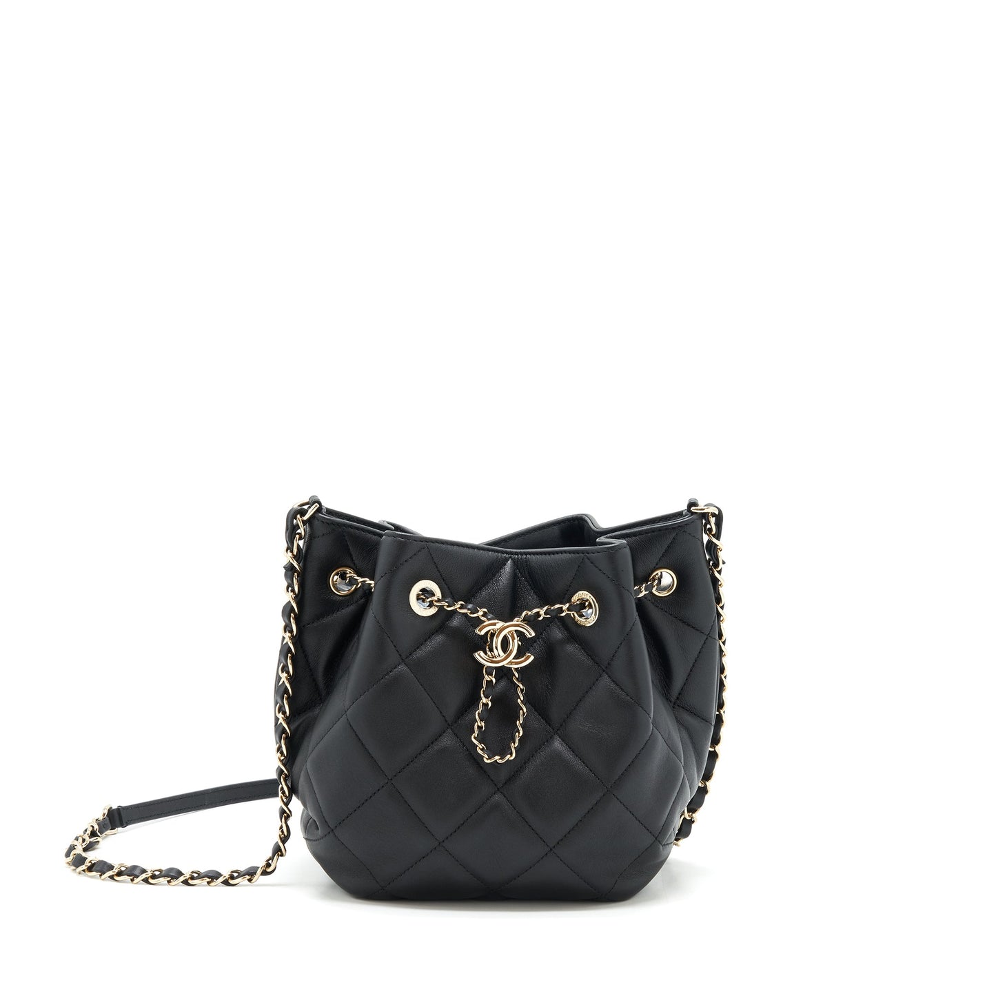 Chanel drawstring Bucket bag Quilted Lambskin Black L