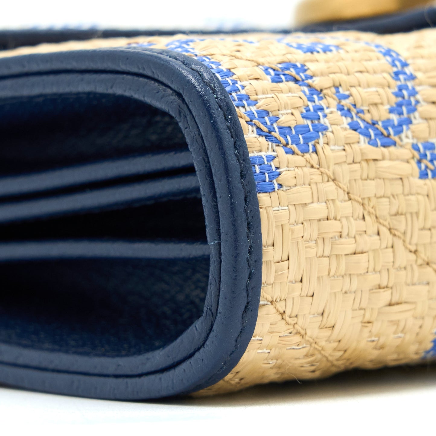Gucci GG Marmont Flap Bag Matelasse Raffia Blue/Multicolour Brushed