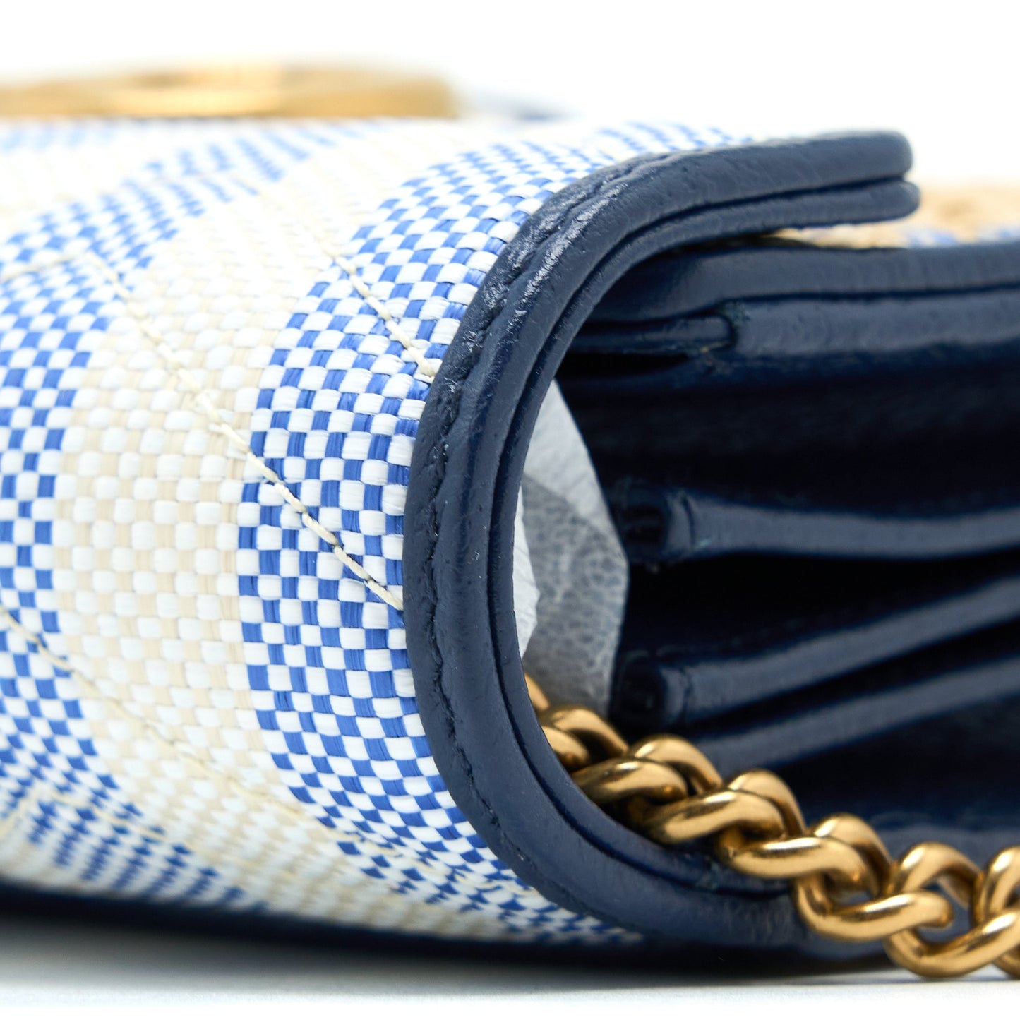 Gucci GG Marmont Flap Bag Matelasse Raffia Blue/Multicolour Brushed
