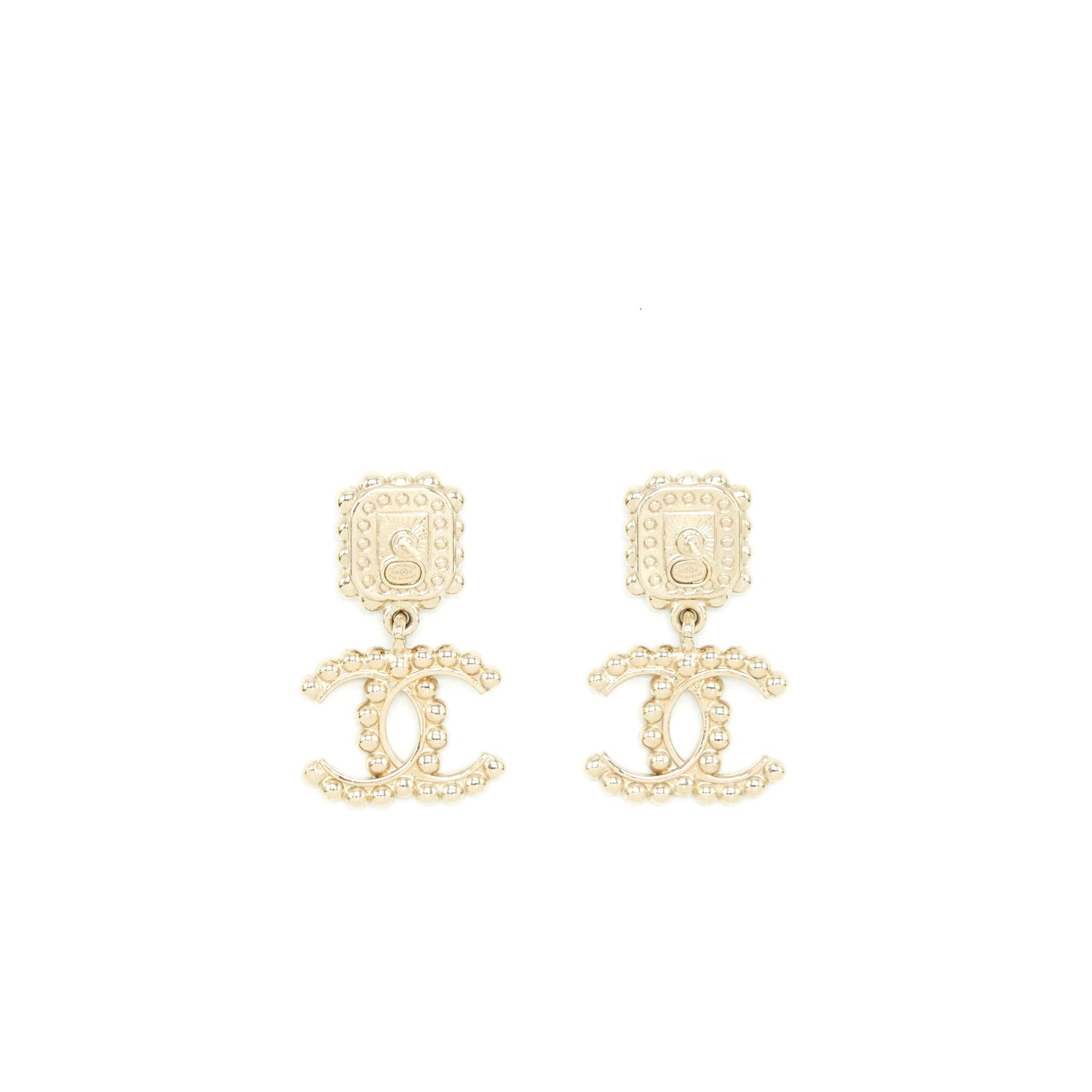 Chanel Crystal CC Drop Earrings With Pink Stud L