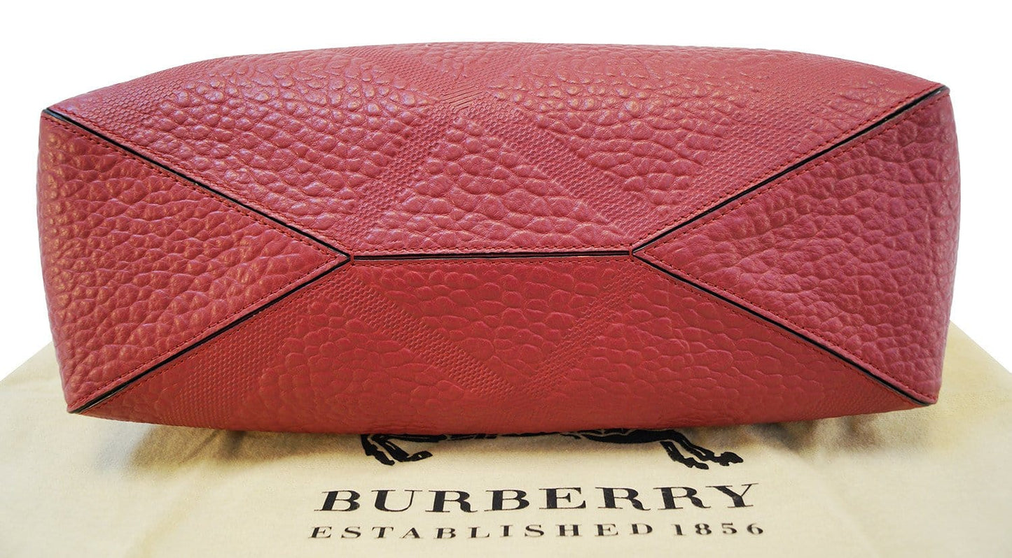 Burberry Dewsbury Red Leather Medium Check Tote Bag