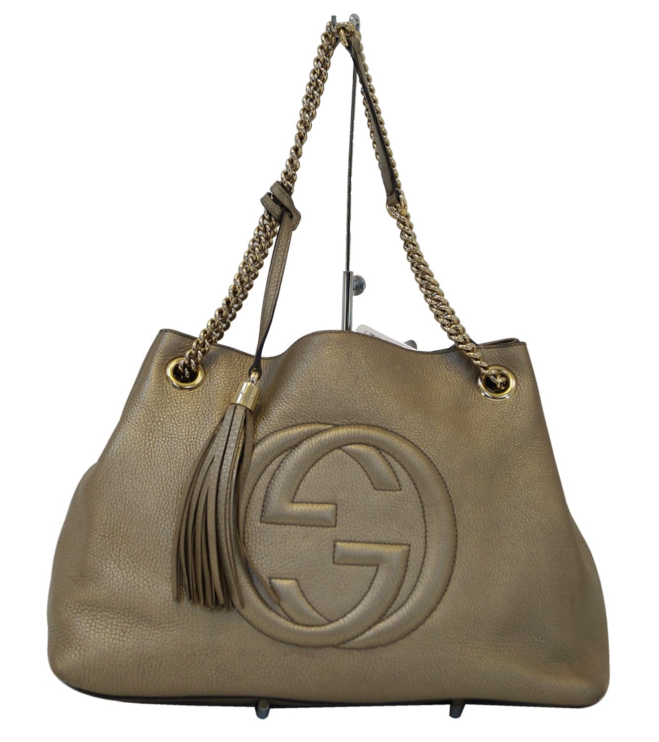 GUCCI Gold Pebbled Leather Soho Chain Tote Bag