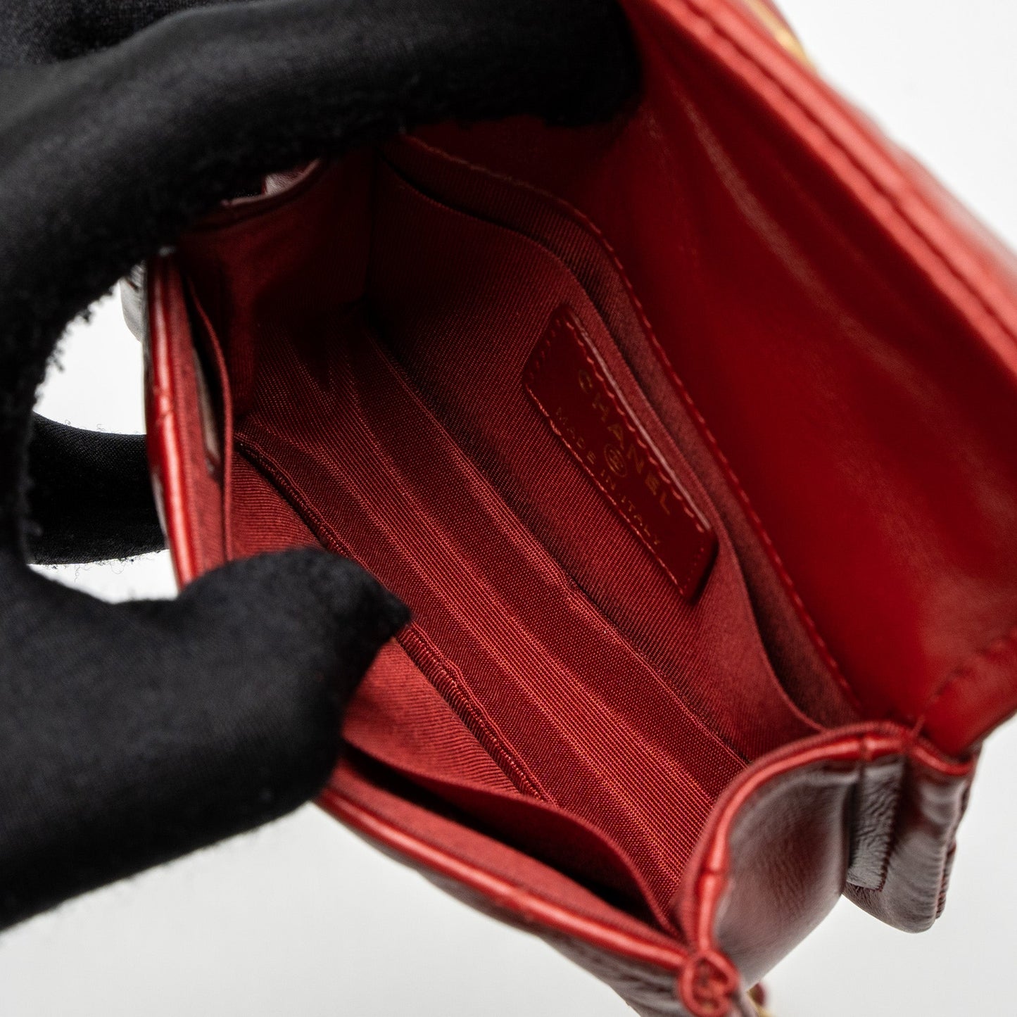 Chanel Quilted Mini Flap Belt Bag Lambskin Red Brushed