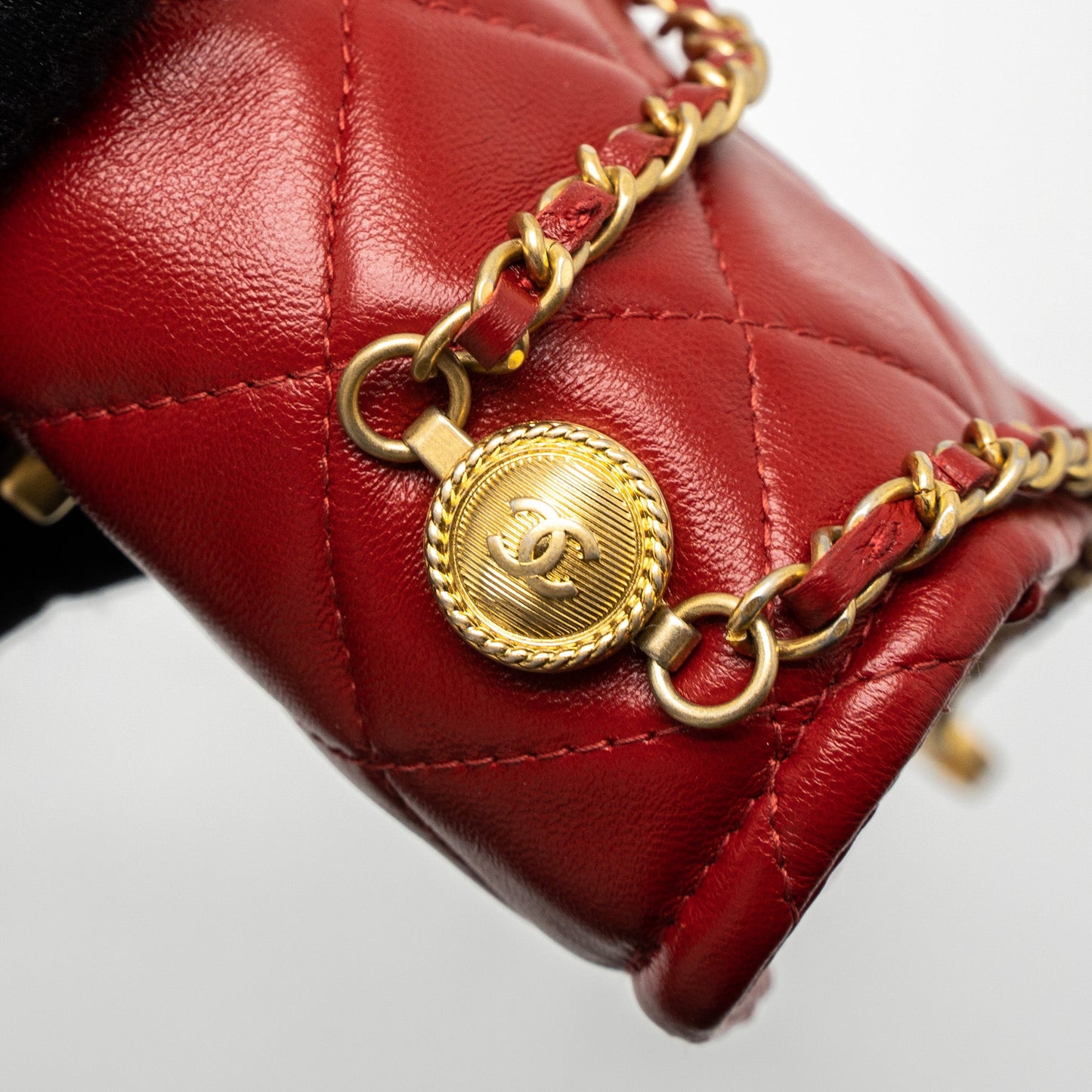 Chanel Quilted Mini Flap Belt Bag Lambskin Red Brushed