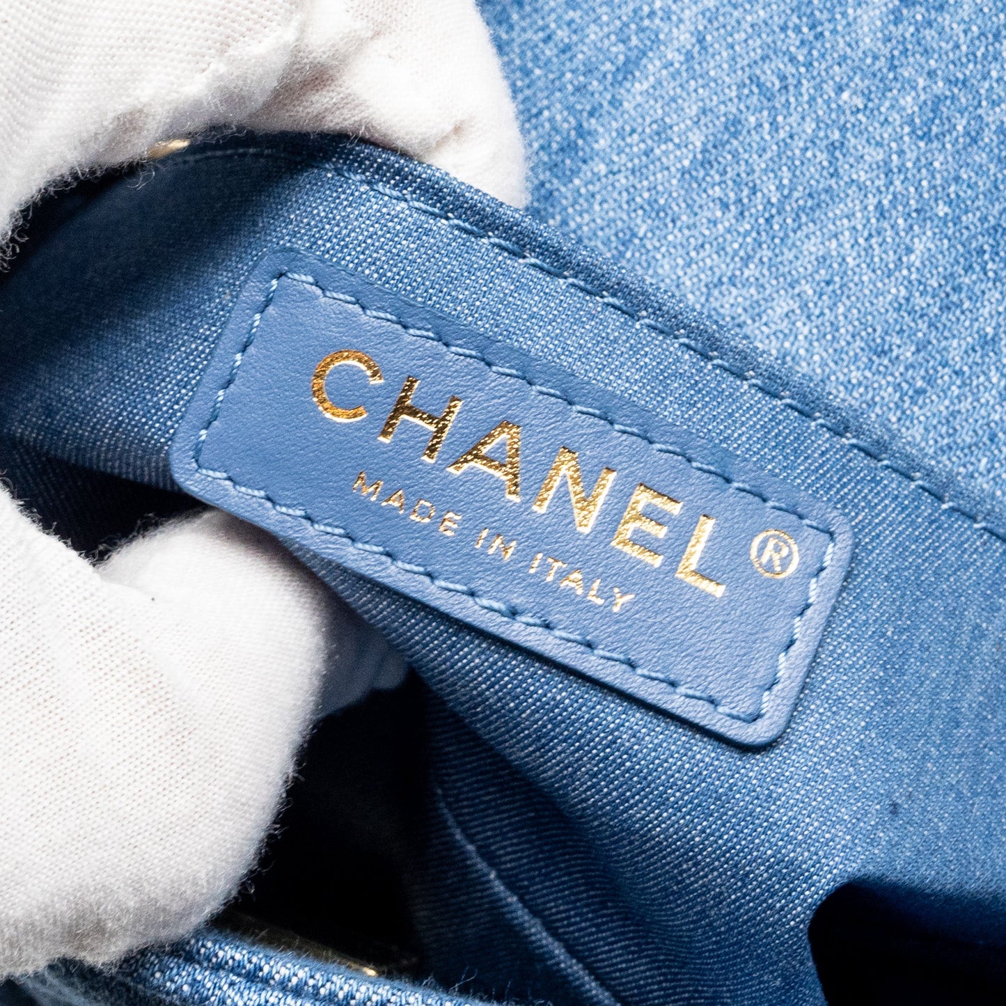 Chanel pearl crush mini square flap bag denim blue (microchip)