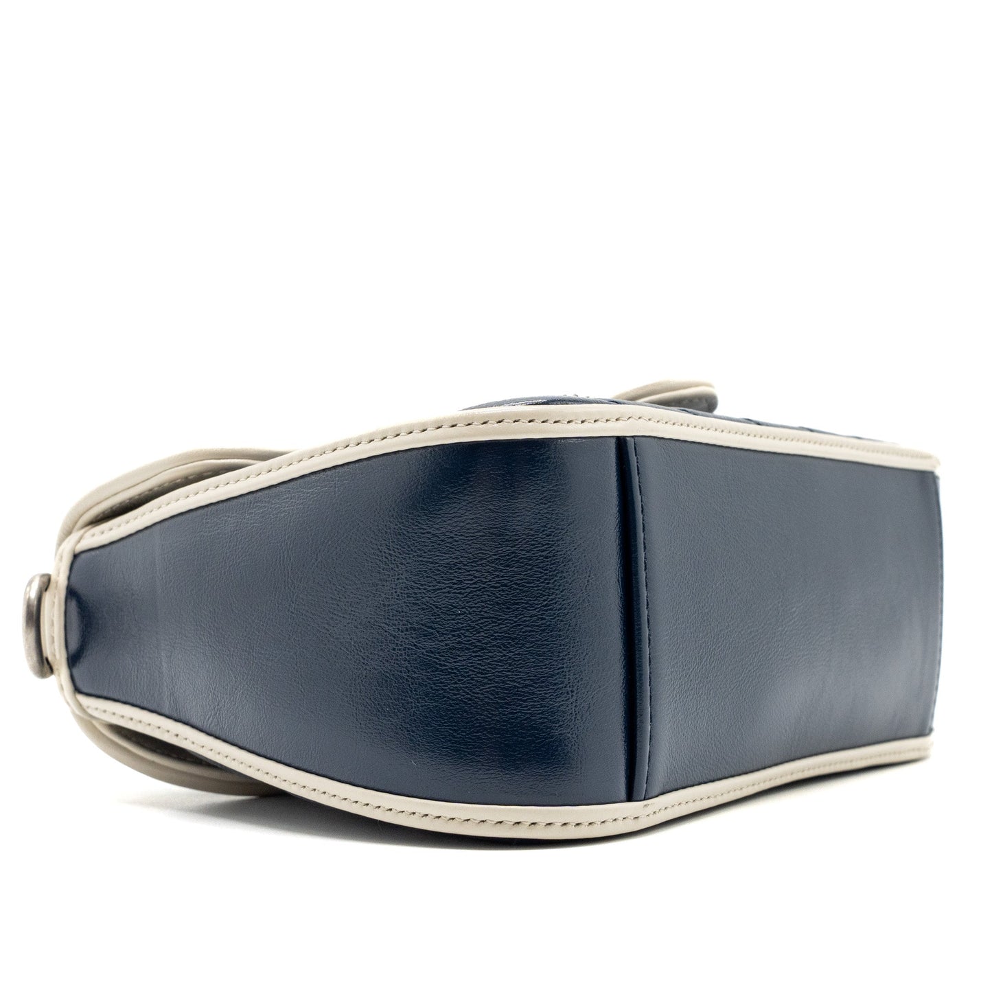 Gucci GG Marmont Top Handle Bag Calfskin Navy/ White