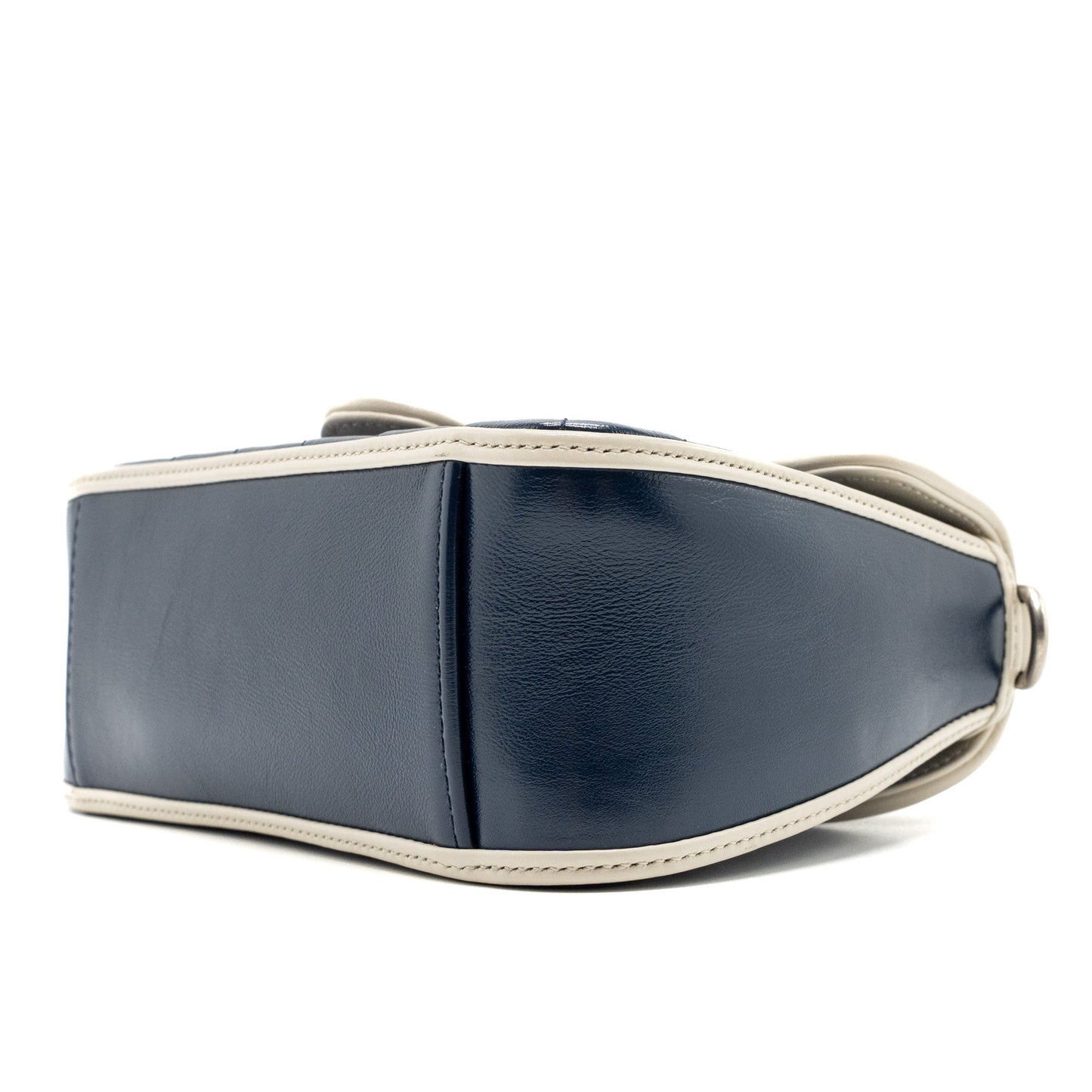 Gucci GG Marmont Top Handle Bag Calfskin Navy/ White