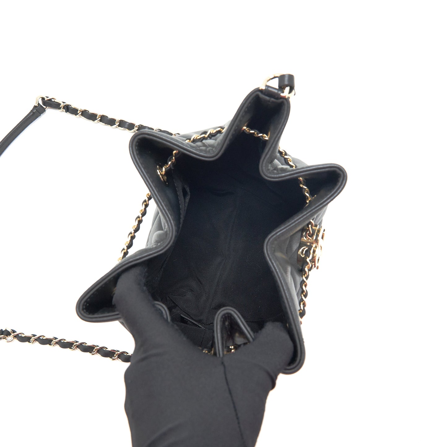 Chanel drawstring Bucket bag Quilted Lambskin Black L