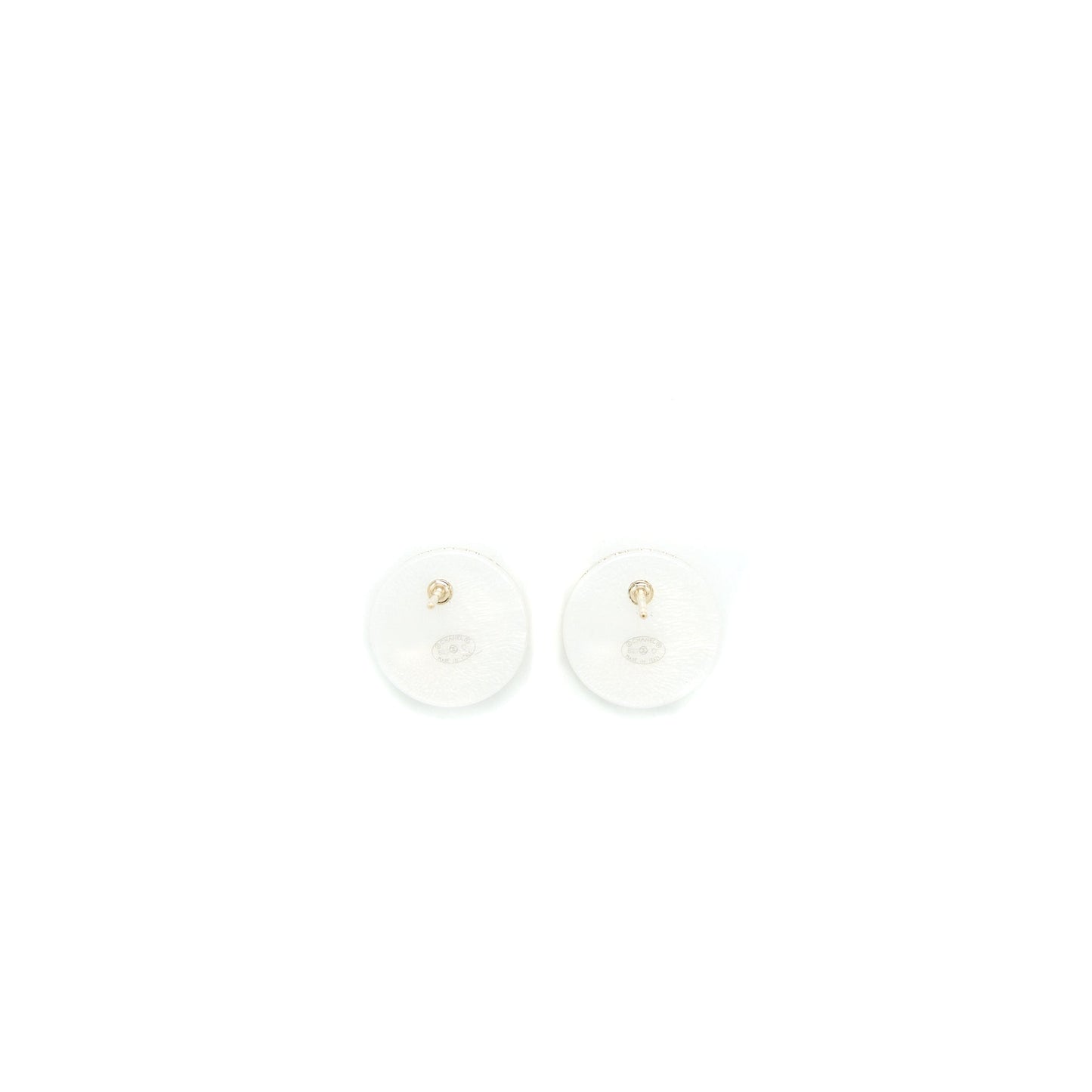 Chanel Round with CC Logo Earrings White/Light Gold Tone