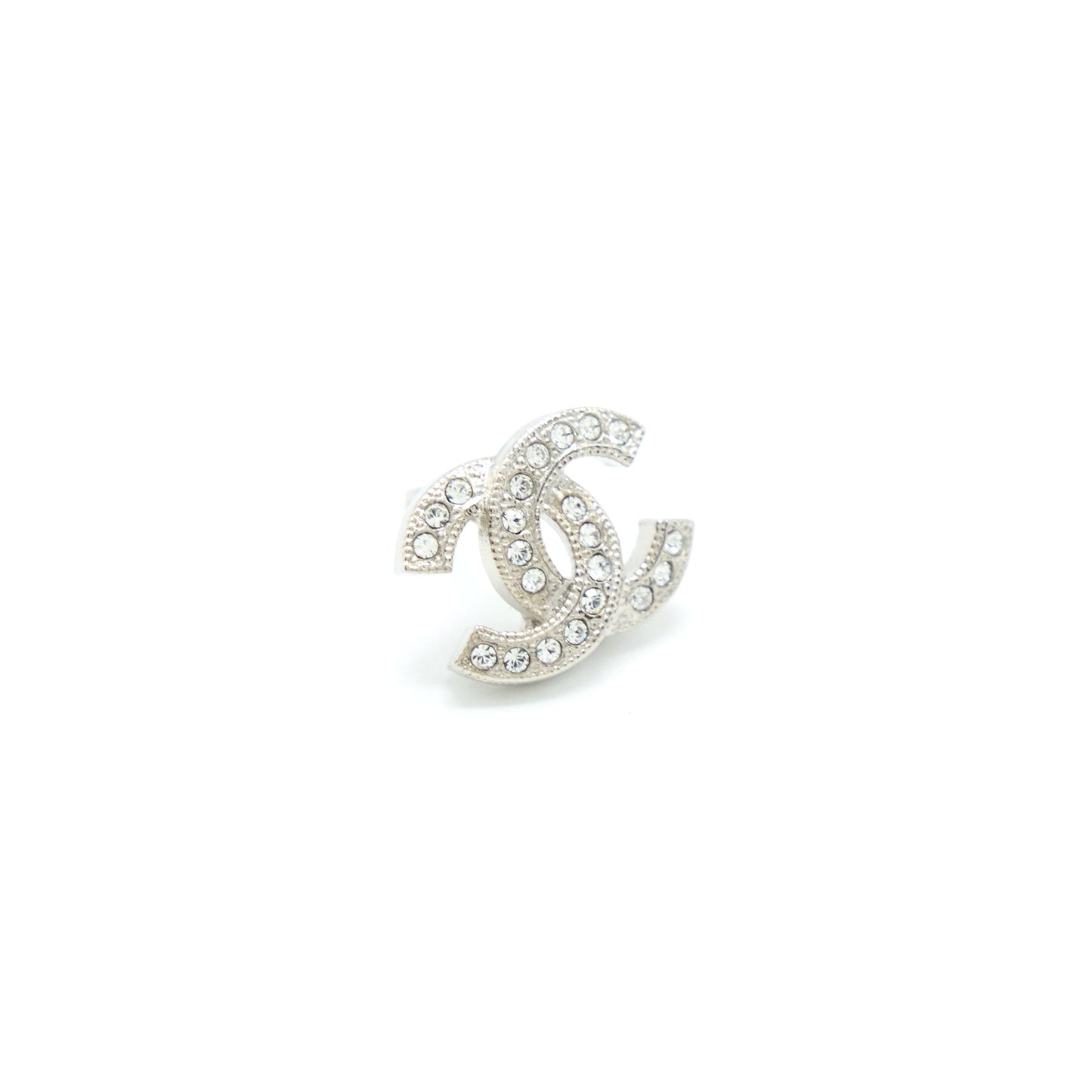 Chanel Classic CC Earrings Crystal Silver Tone