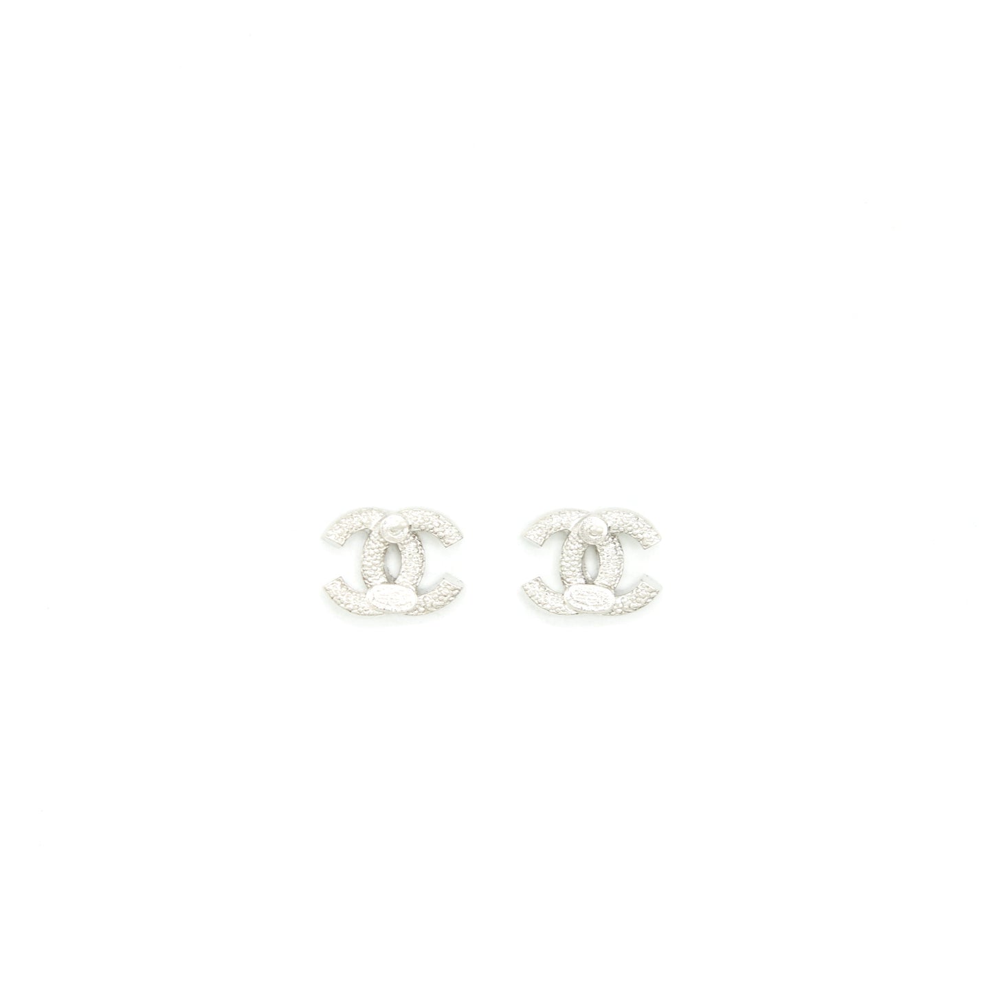Chanel Classic Mini CC Logo Earrings Silver Tone