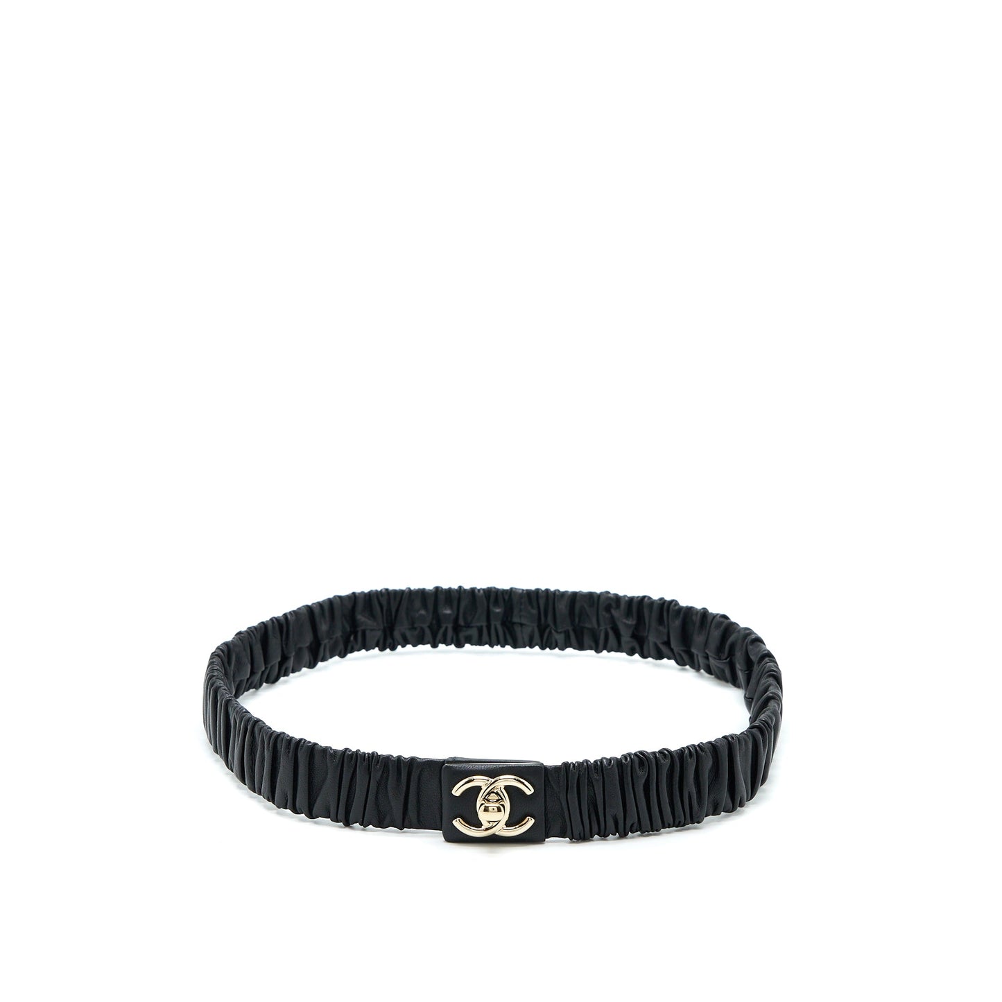 Chanel Size 75 CC Logo Belt Lambskin Black Light Gold Tone
