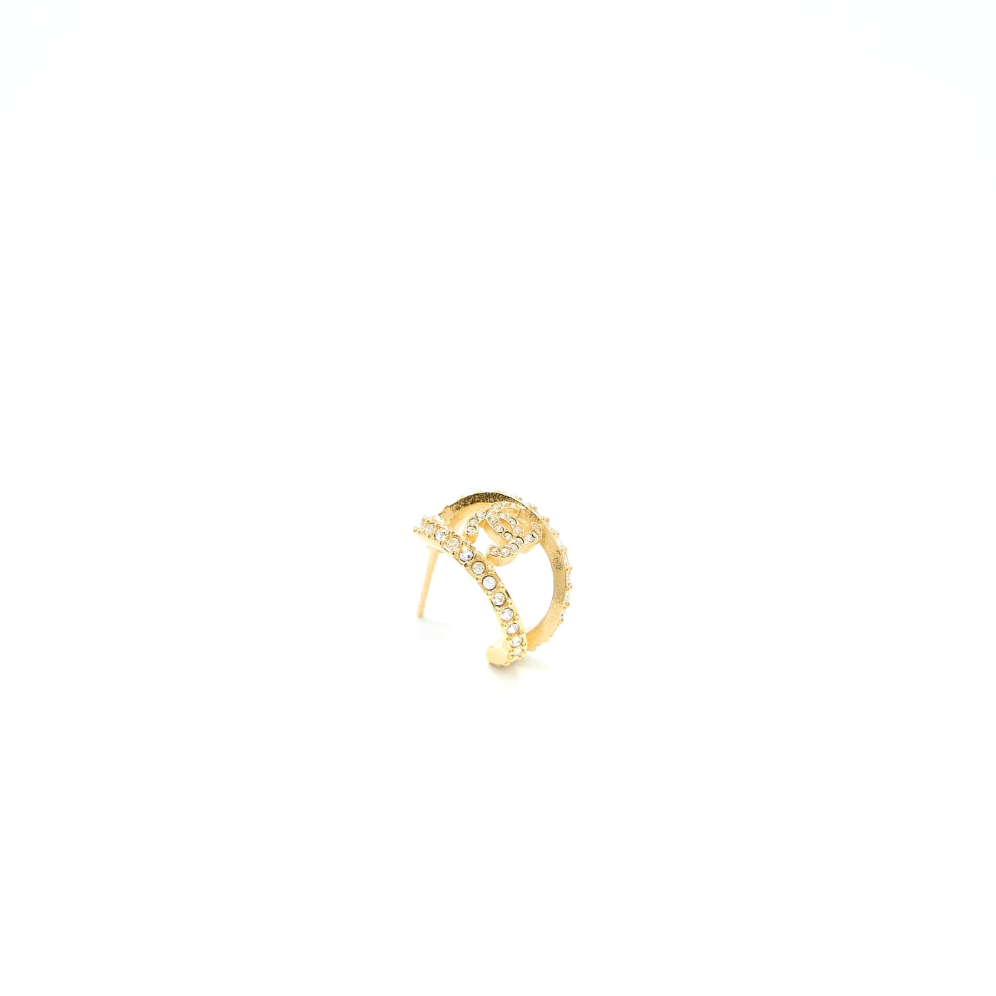 Chanel CC Logo Earrings With Full Crystal Gold Tone